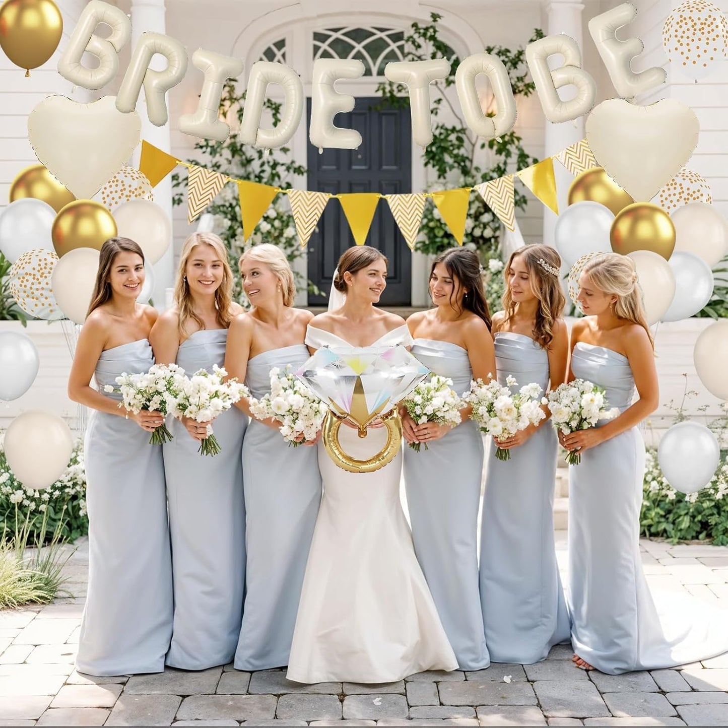 Sand White Bachelorette Party Decorations, Nude White Bride To Be Bridal Shower Balloons Decorations, White and Gold Balloons with Diamond Ring Cream Heart Balloons for Bachelorette Engagement Wedding