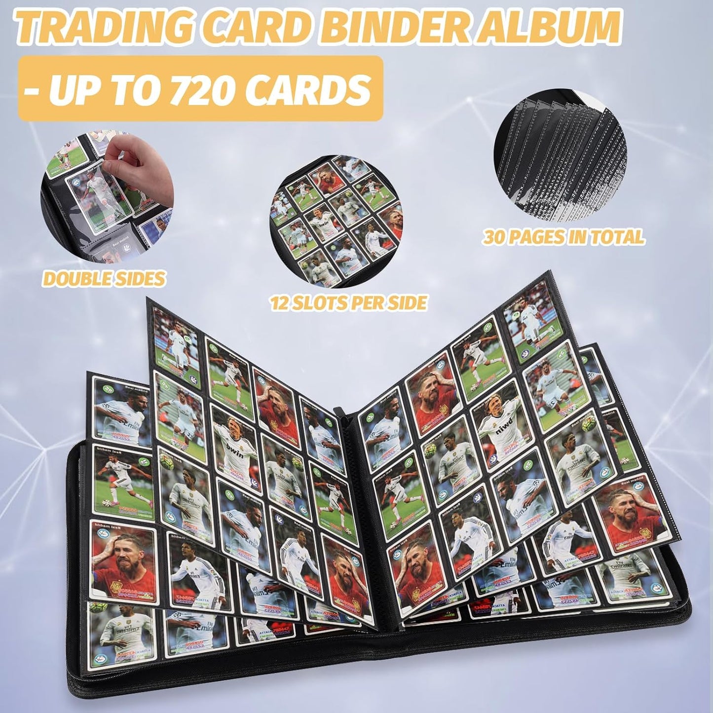 Trading Card Binder, Card Collection Binder Album Folder with 720 Side Loading Pockets, 12 Pocket Trading Card Album Folder for TGC,MTG, Baseball Cards, Yugioh