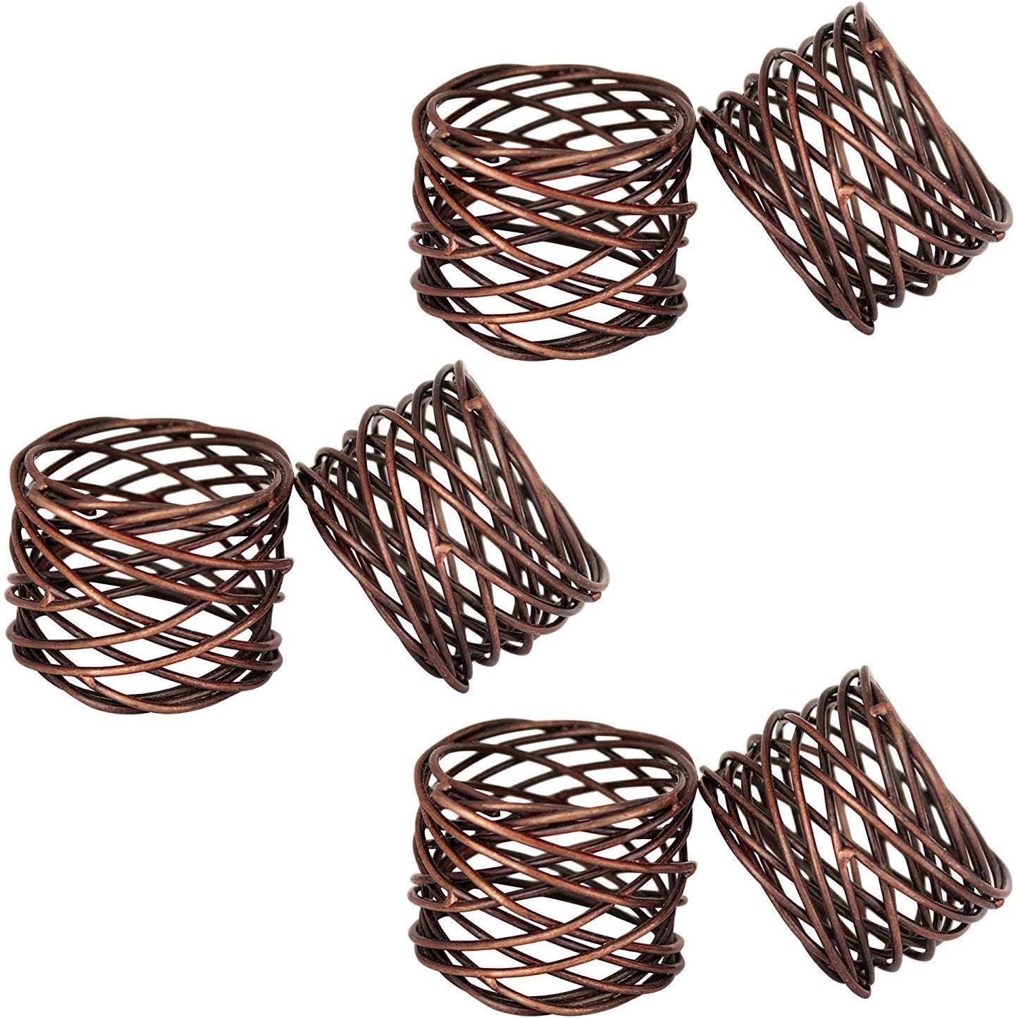 Handmade Copper Antique Round Mesh Napkin Rings Holder for Dinning Table Parties Everyday, Set of 12