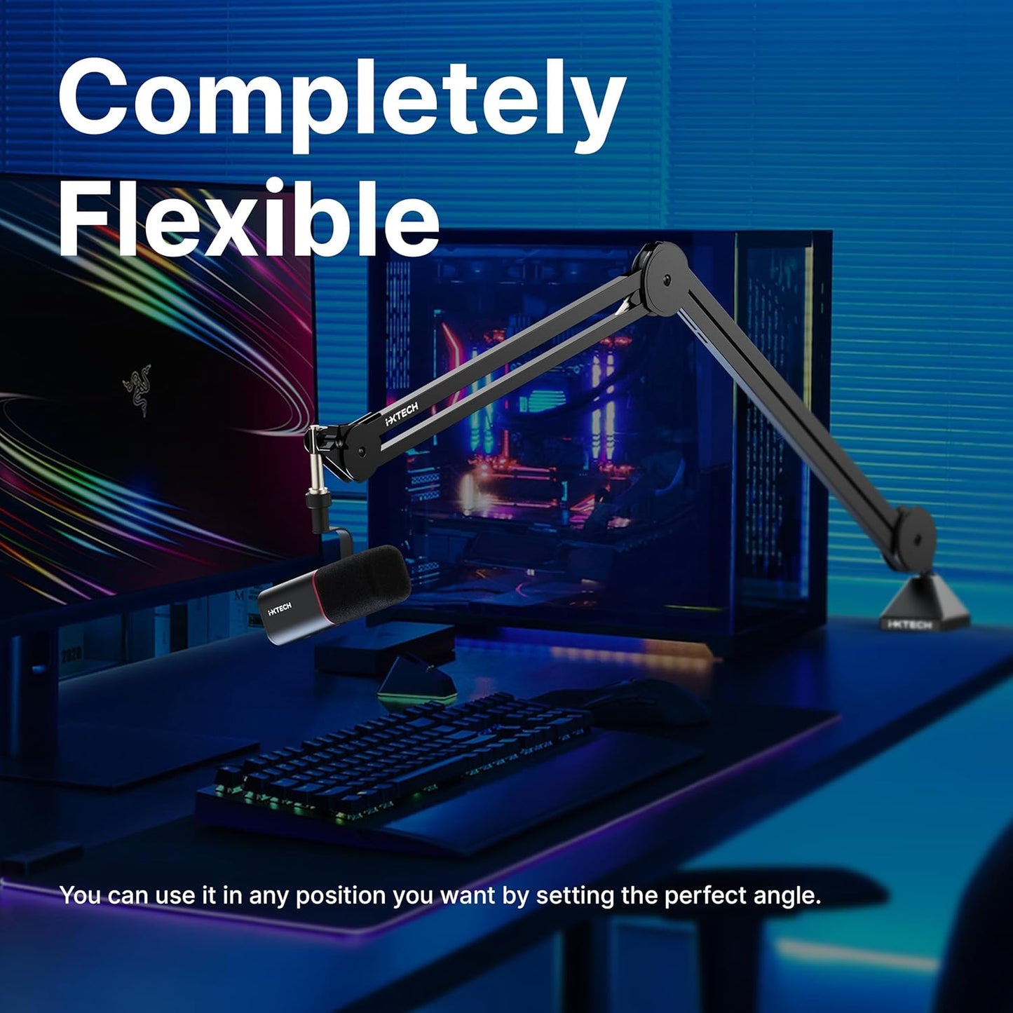 IXTECH Microphone Boom Arm Stand, Heavy Duty Adjustable Mic Stand with Cable Ties, Desk Mount Arm Stand for Gaming Streaming Podcasting.