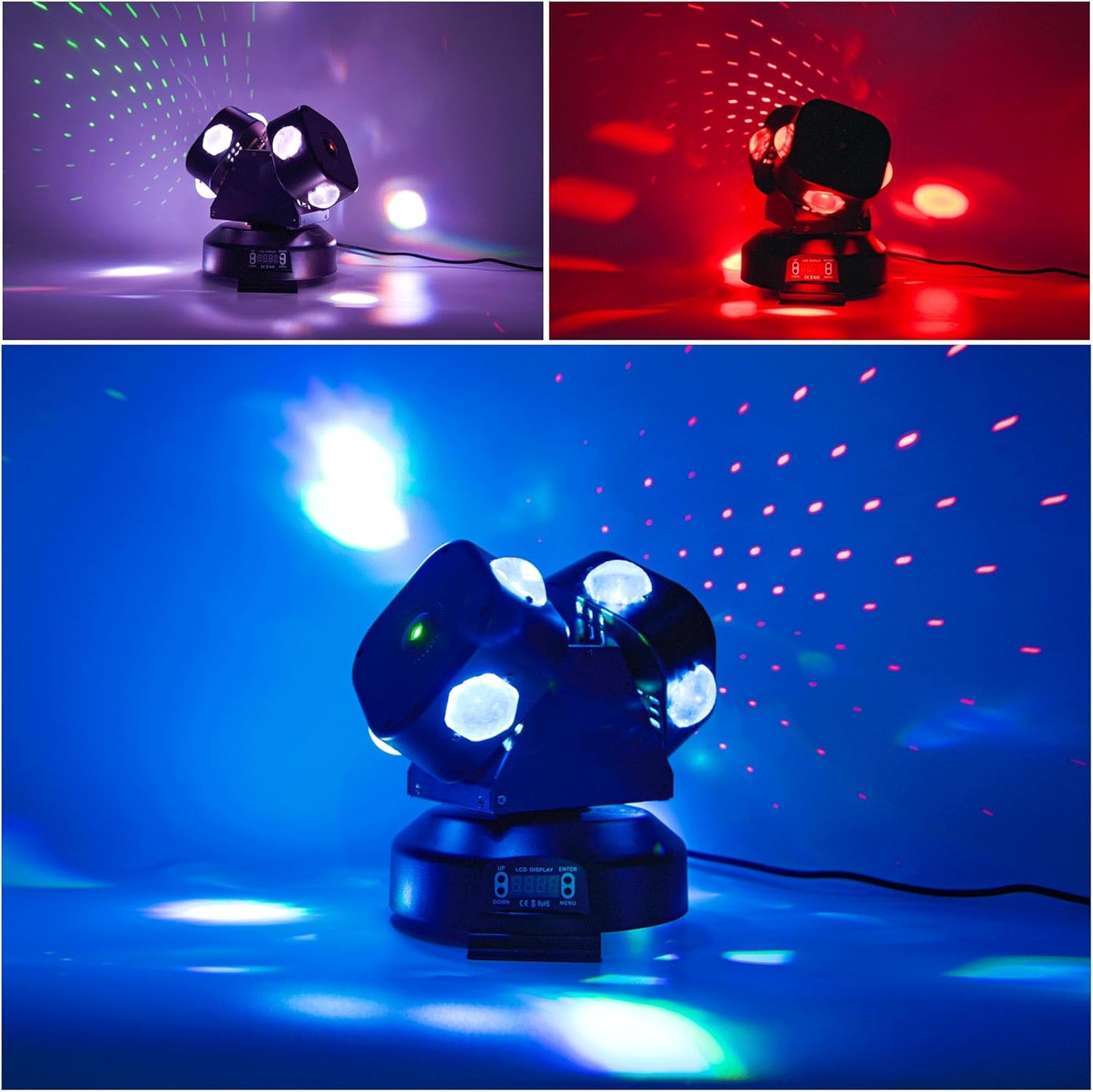 Moving Head DJ Light DMX 512 Strobe Lighting LED with Sound Activated Party RGBW Beam Lights Stage Lighting for Events KTV Disco Wedding Concert Festival (8LED Professional DJ Light w/Special Lights)