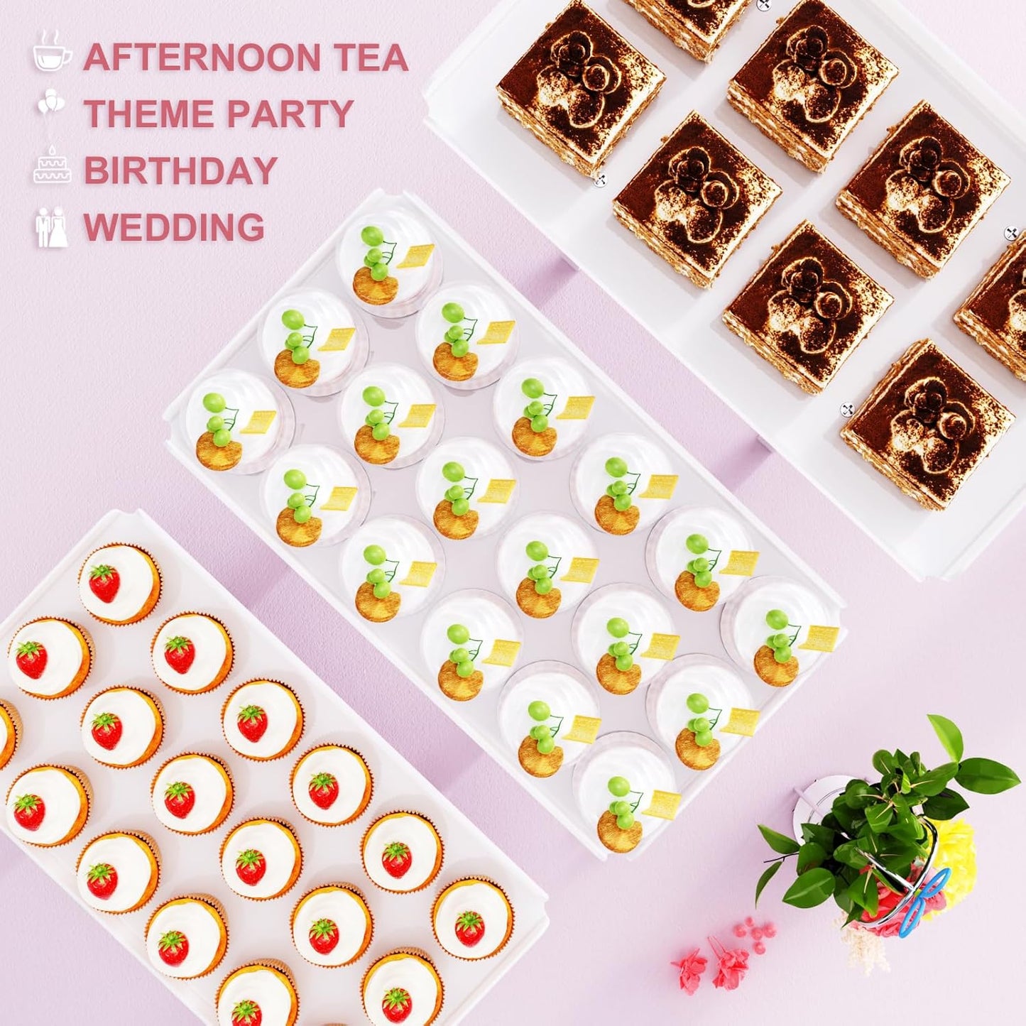 3 Pieces Cupcake Stand Holder, White Acrylic Dessert Table Display Set with Iron Support Legs for Birthday Candy Bar Décor Weddings, Parties Events