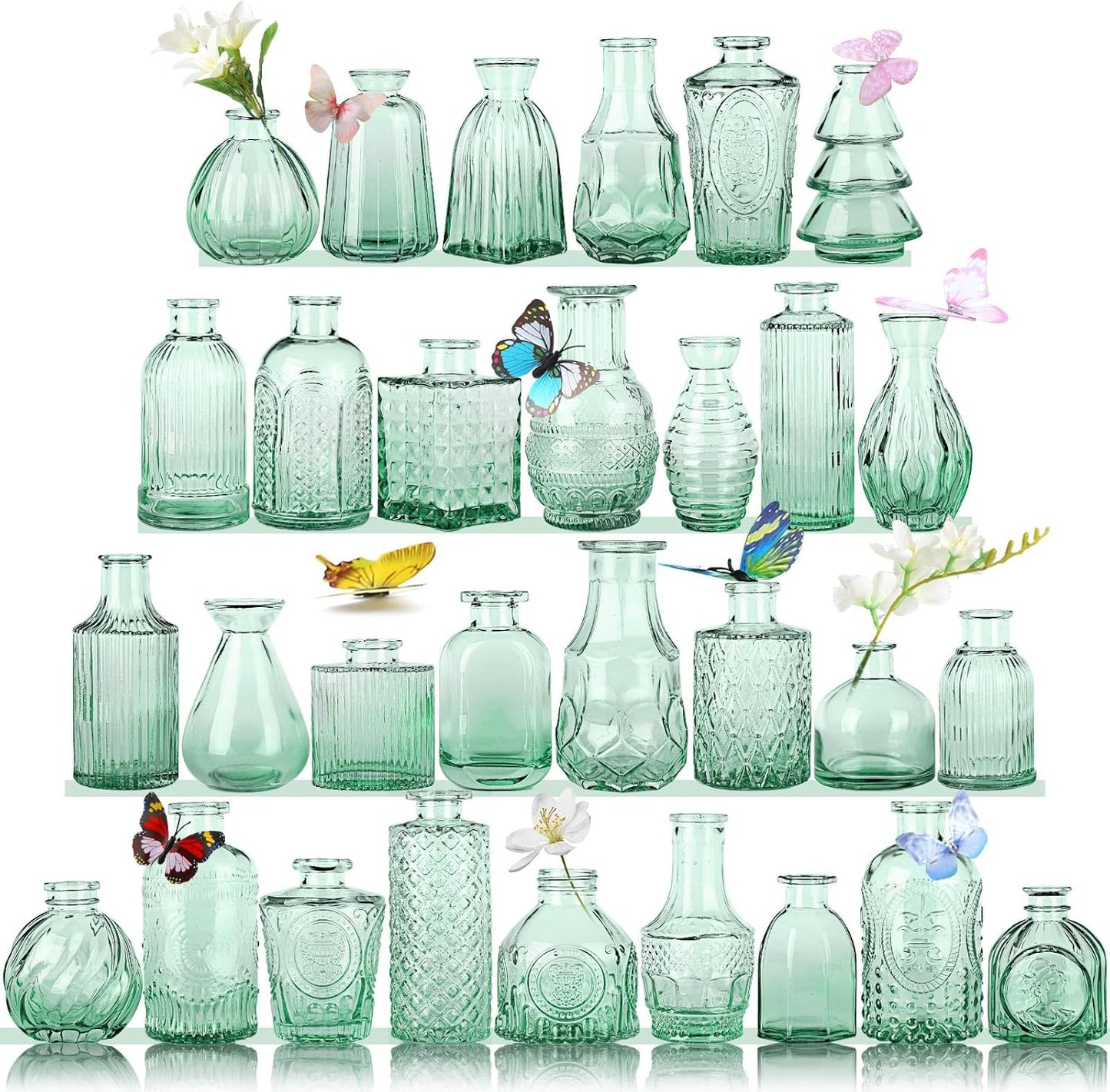 Glass Bud Vases in Bulk Set of 30 Pcs,Small Glass Vases for Flowers as Wedding Centerpieces for Tables,Clear Flower Vases Suitble for Wedding Decorations,Home Decor (Dark Green, 30 pcs)