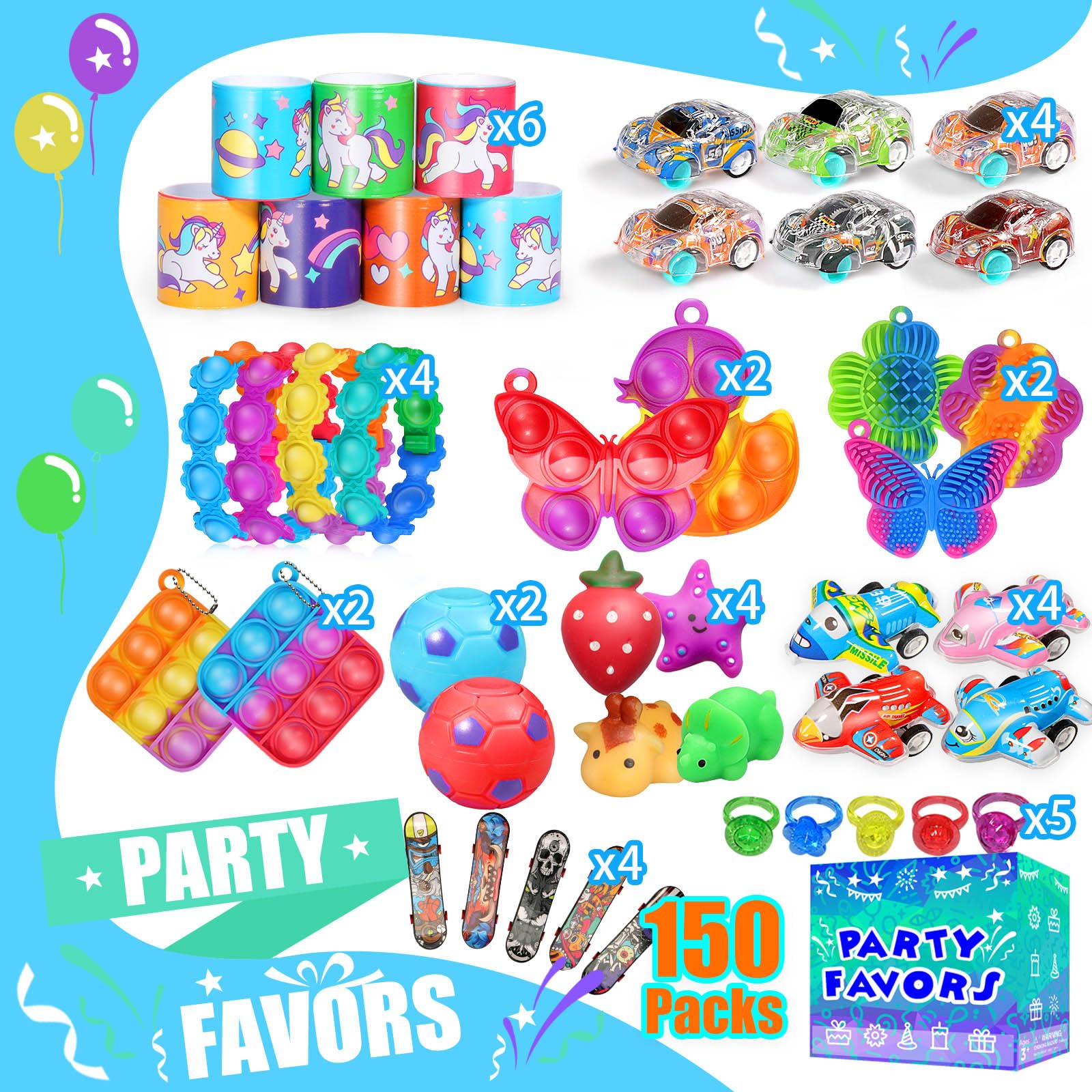 Party Favors for Kids 8-12 4-8, 150-Pack Fidget Toys Bulk, Treasure Box Toys for Classroom