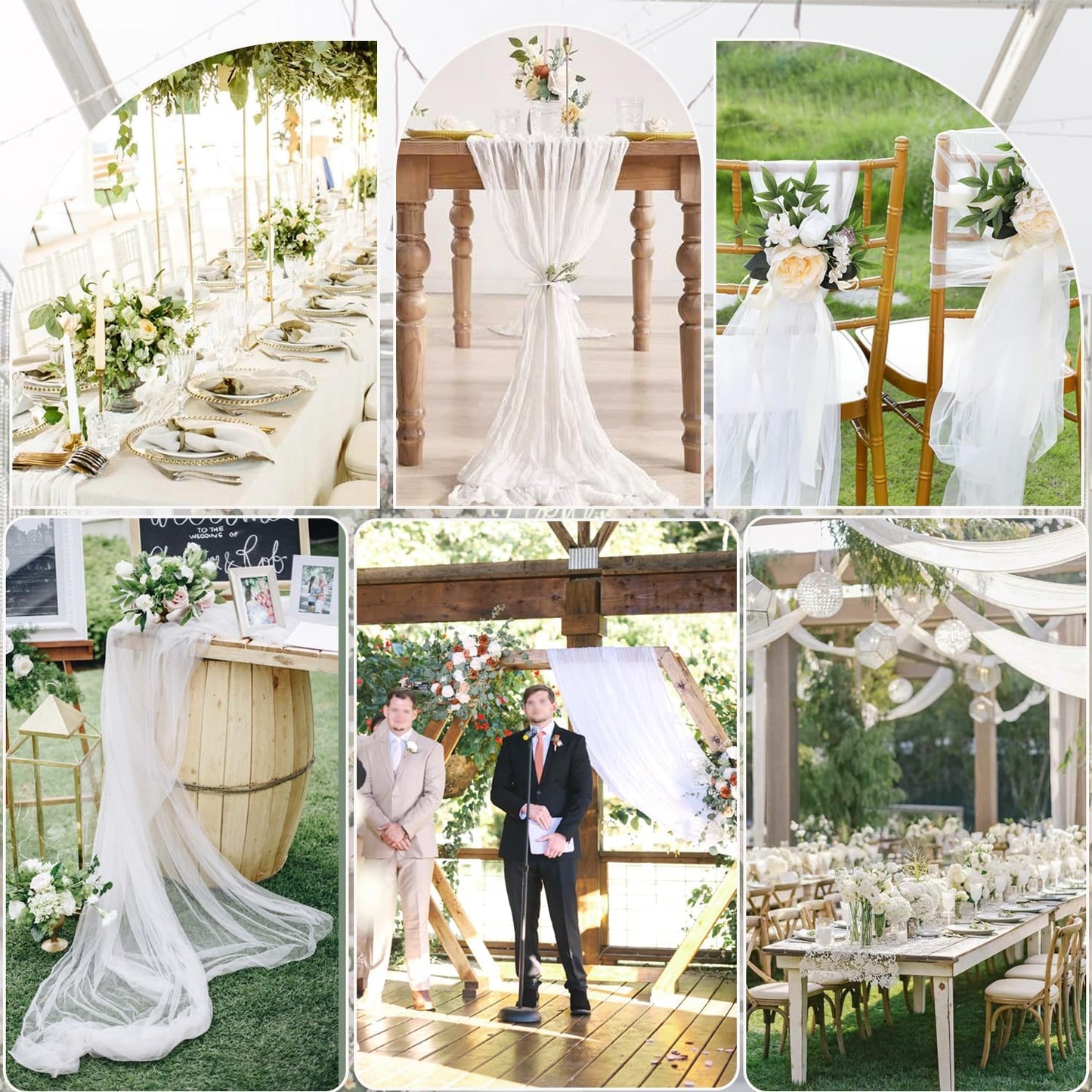 6 Pack White Cheesecloth Table Runner - 10Ft Gauze Cheese Cloth Table Runner 35x120 Inch Long Romantic White Table Cloth for Wedding Bridal Baby Shower Boho Table Decoration