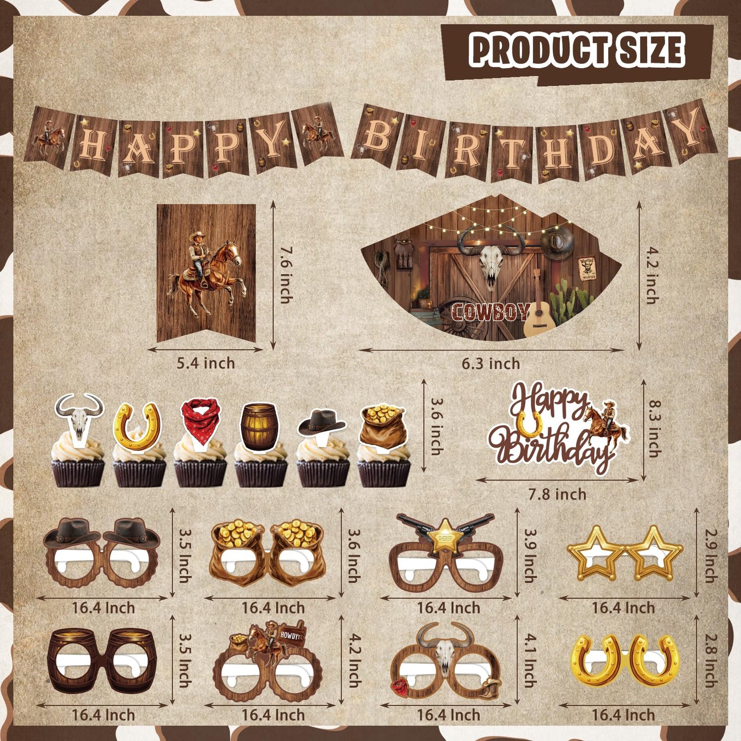 LXlucktim Western Party Decorations, 126 Pcs Wild West Cowboy Rodeo Bday Party Decor Supplies for