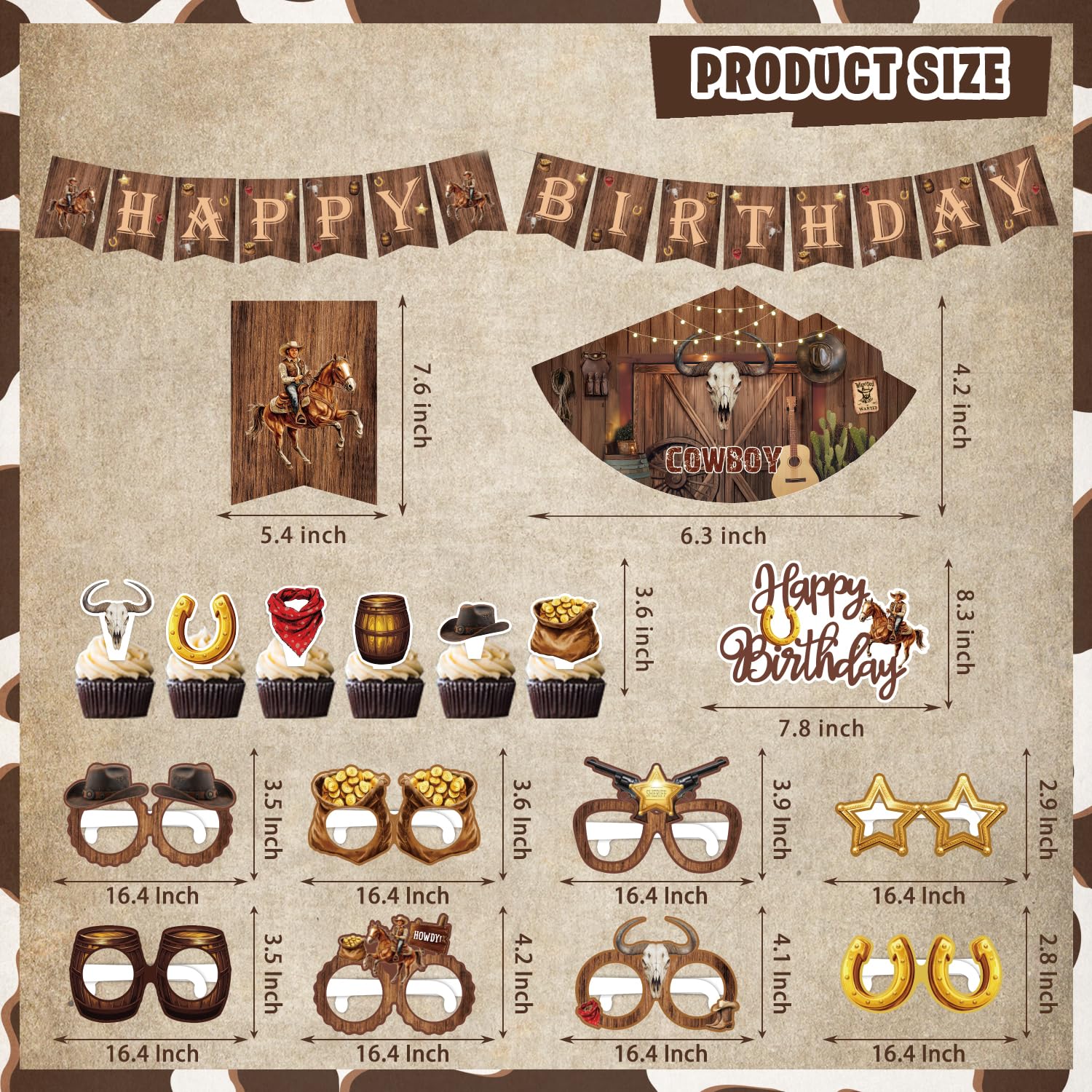 LXlucktim Western Party Decorations, 126 Pcs Wild West Cowboy Rodeo Bday Party Decor Supplies for