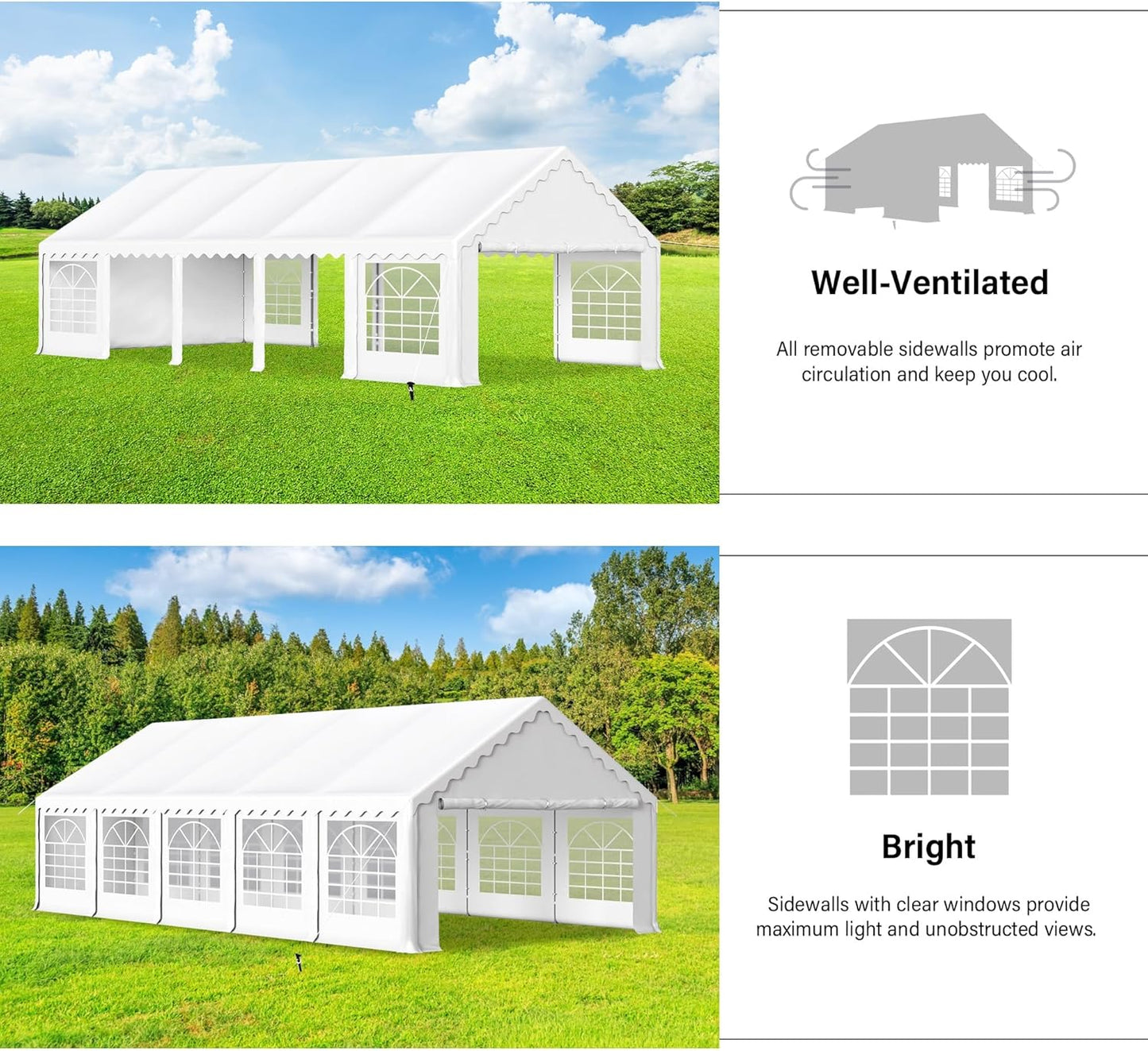 HERA'S PALACE 16'x 32' Outdoor Tents for Parties Large Canopy Tent with 12 Removable Sidewalls Heavy Duty Party Tent for Graduation Wedding and Birthday (White)