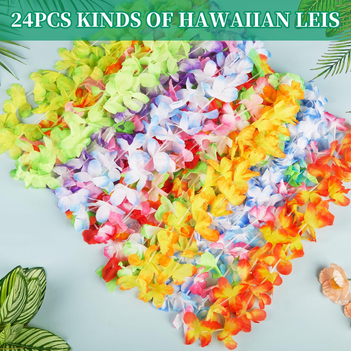 Freyalife Hawaiian Leis Decorations(24pcs),Leis for Luau Party Décor,Tropical Hawaiian Bulk Hula