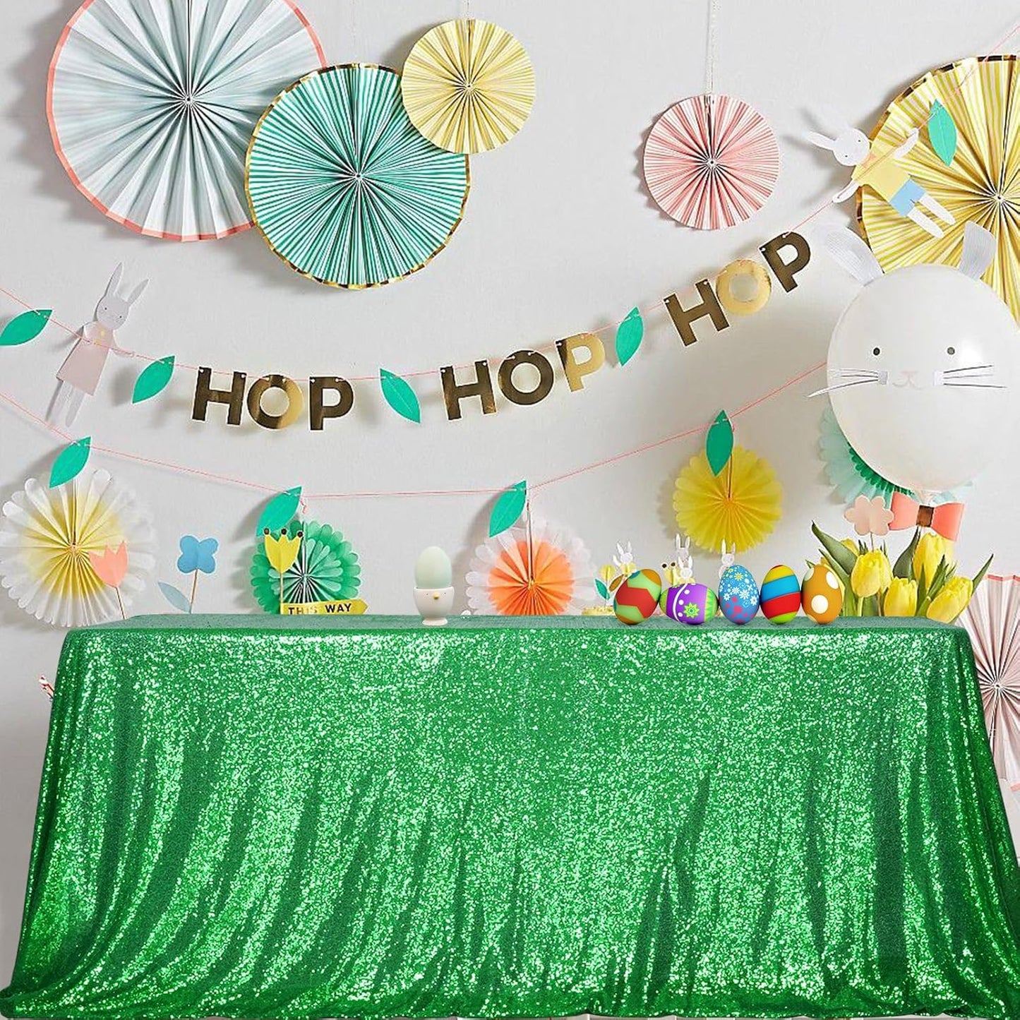 SquarePie Sequin Tablecloth 50 x 72 Inch Green Sparkly Table Cloth for Christmas Party Decoration