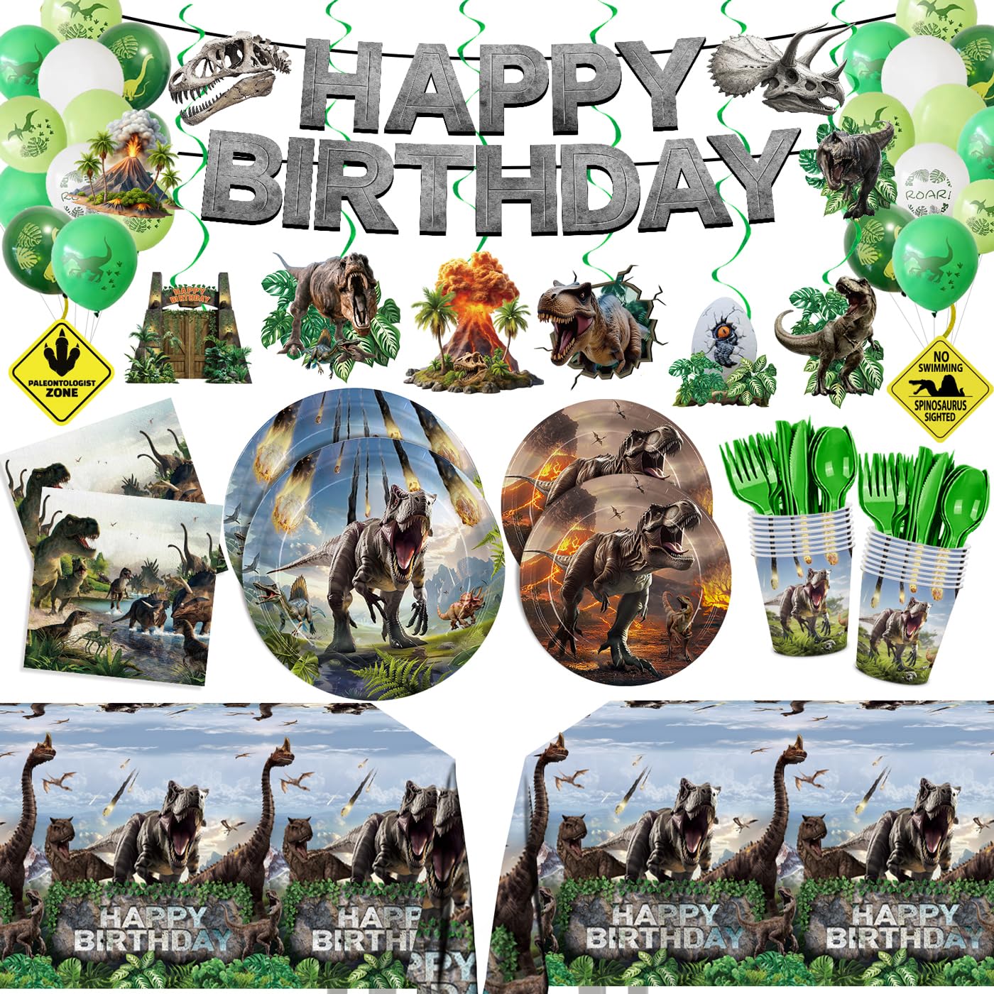 207pcs Dinosaur Party Decorations Plates Napkins Dino Birthday Supplies