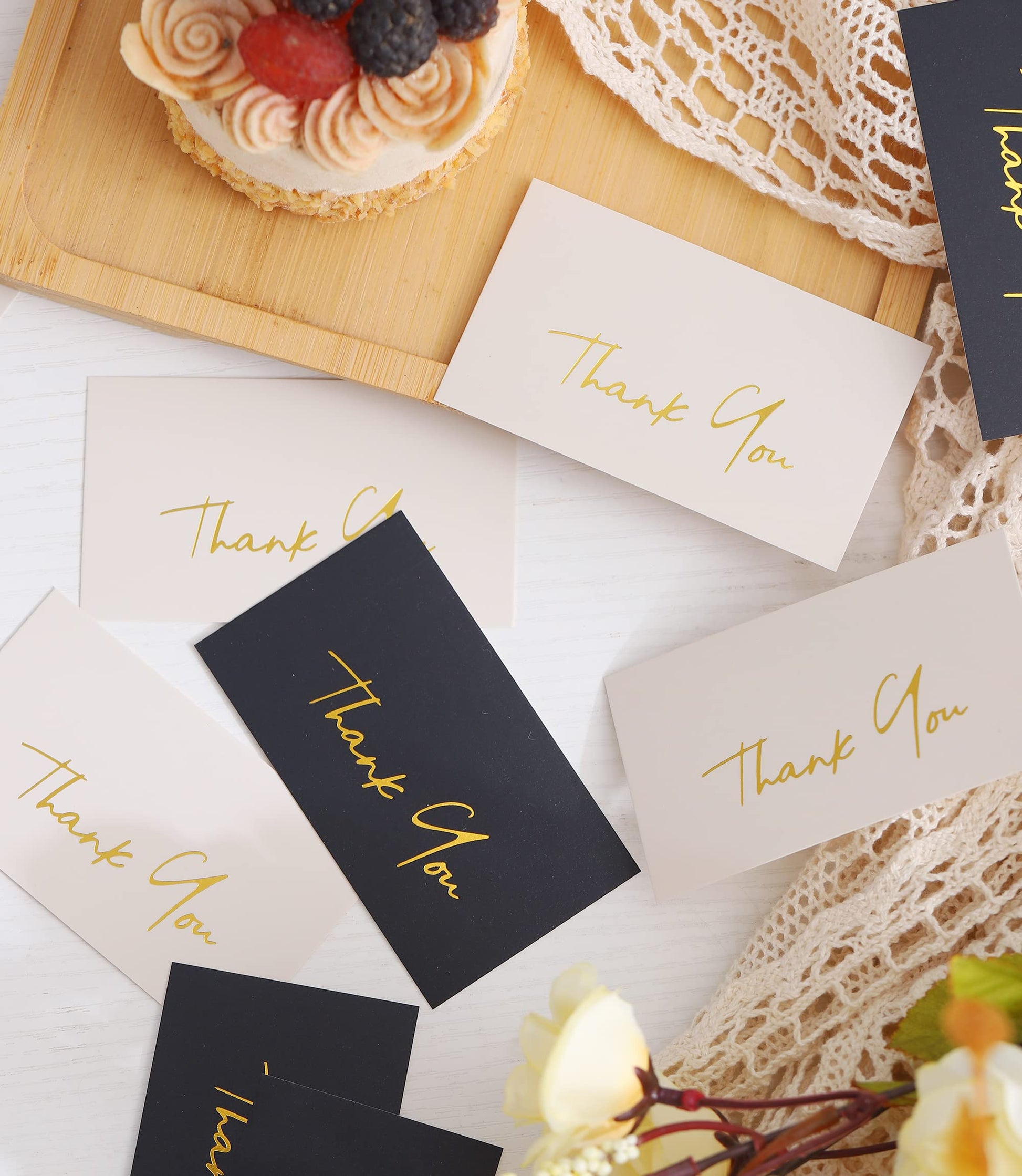 Winoo Design Gold Mini Thank You Cards Small Business - 100 PK - Flat Card No Fold, 2 x 3.5 Inches