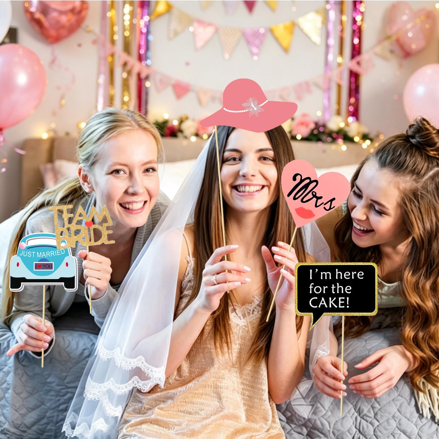 52 Pcs Wedding Photo Booth Props Kit, DIY Funny Bridal Shower Photo Props for Engagement Party
