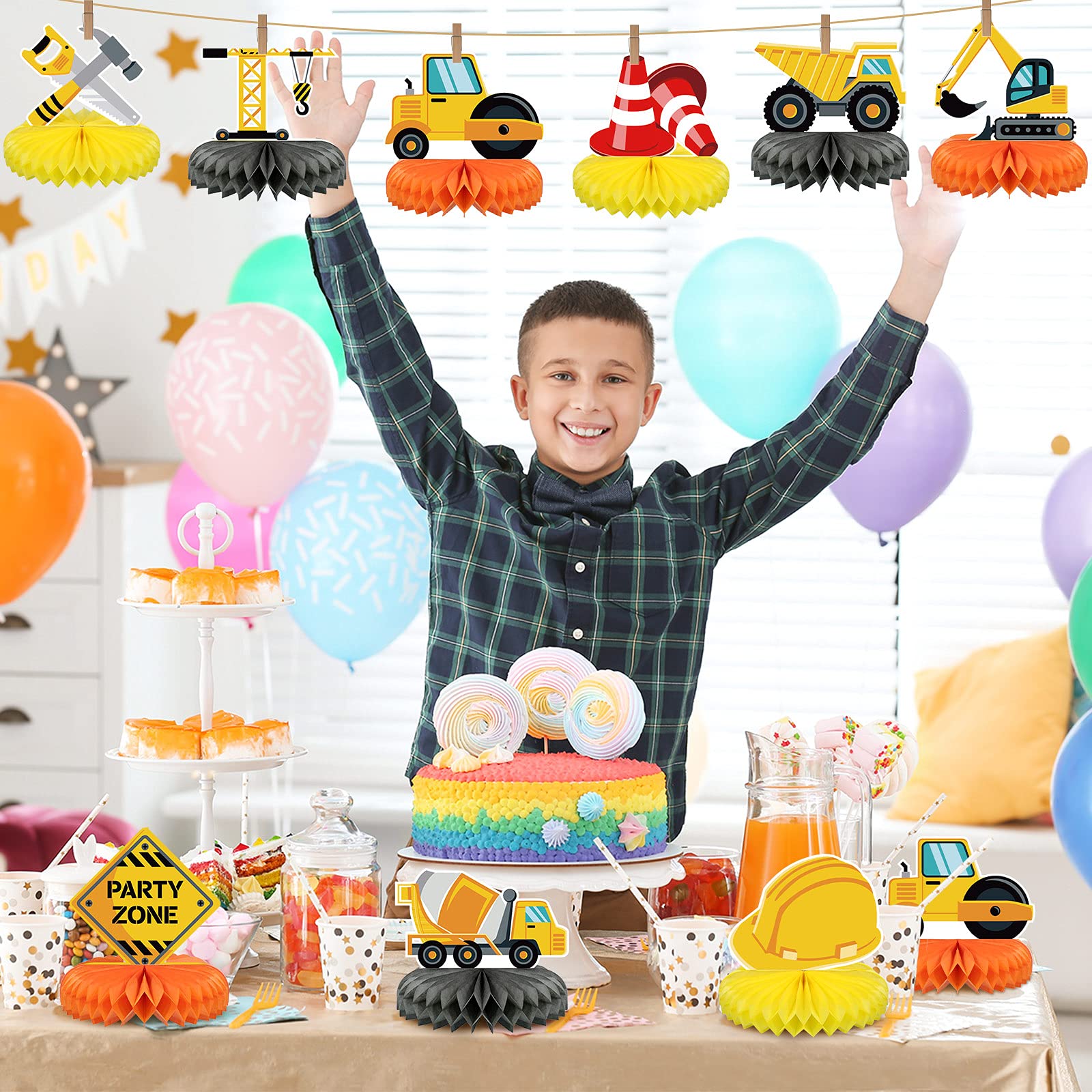 9 Pcs Construction Party Honeycomb Centerpieces for Birthday Table Decor