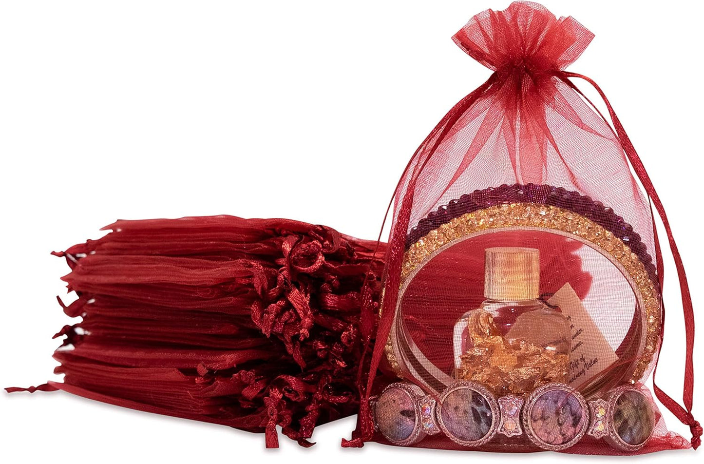 TheDisplayGuys 48-Pack 4x6 Maroon Sheer Organza Gift Bags with Drawstring, Goodie Bags for Jewelry, Candy, Treat, Wedding Favors Small Mesh