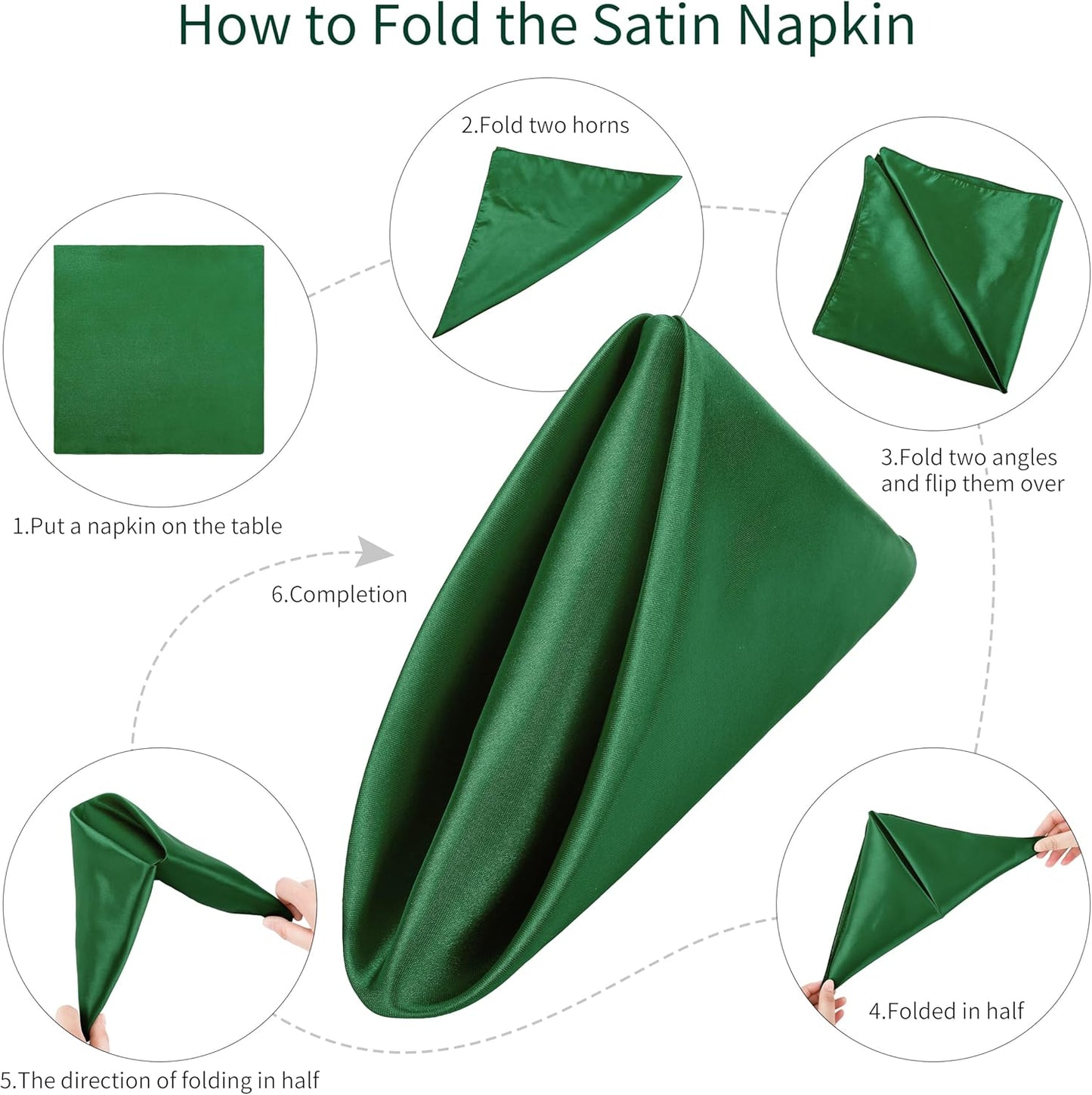 ANECO 16 Pack Square Satin Napkin Bright Silk Table Napkin Soft Smooth Fabric Table Napkin for Wedding Banquet Party Decoration, Forest Green, 20 x 20 Inch