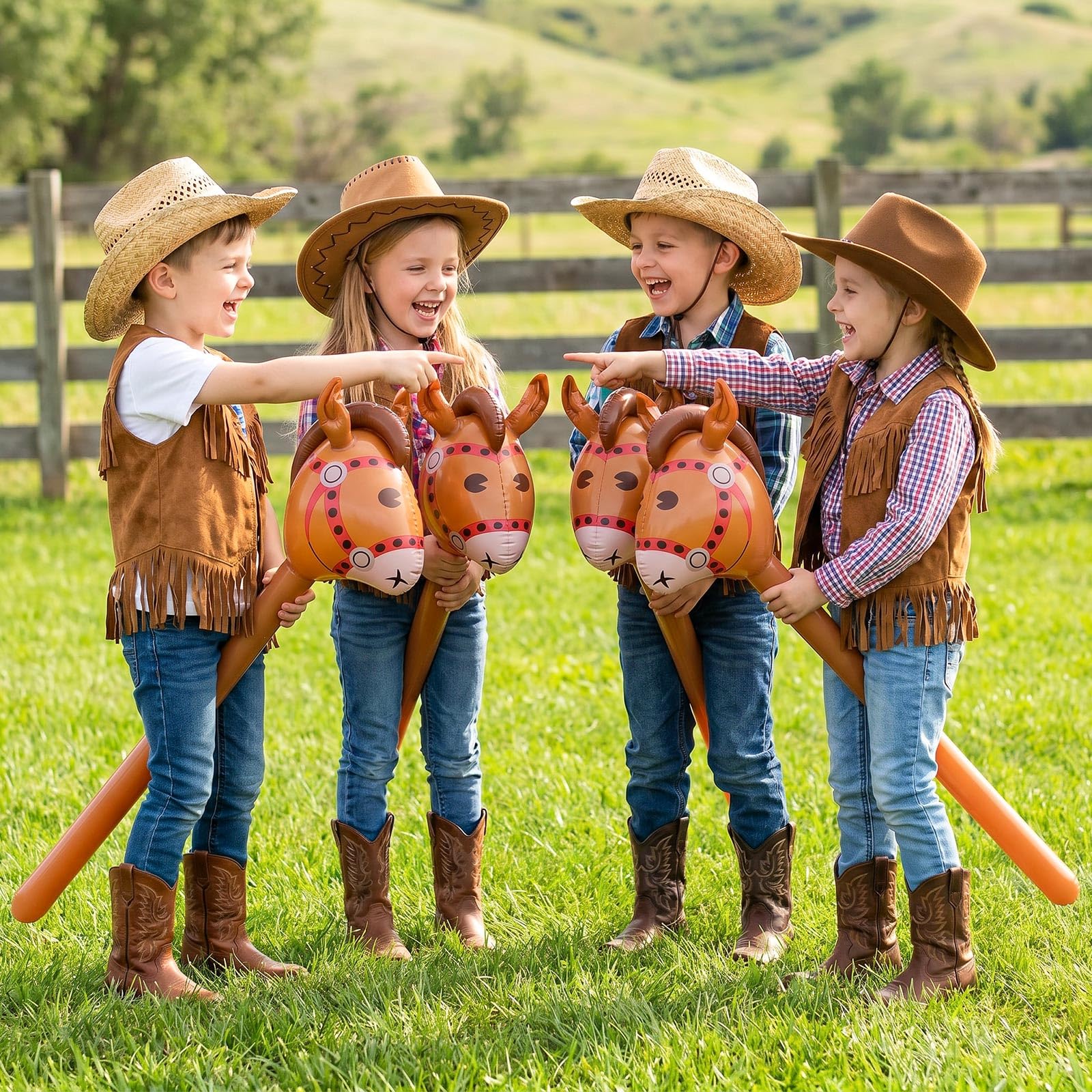 6 Pcs Inflatable Horse Head Balloons, 37 Inch Brown Inflatable Horse Stick Balloons, Pony Stick