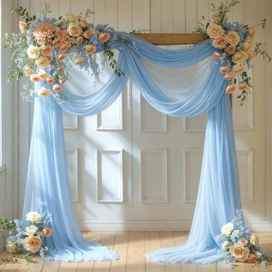 Wedding Arch Draping Fabric, 2 Panels 18FT Baby Blue Sheer Backdrop Curtain Chiffon Fabric Drapes Arbor Drapery Wedding Ceremony Reception Swag Decorations