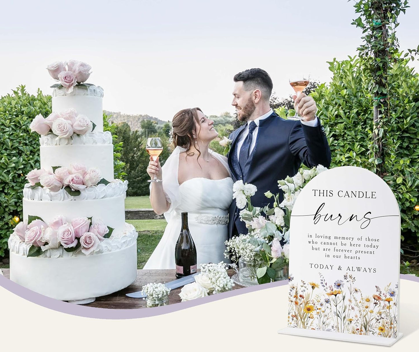 Memorial Table Sign for Wedding, Boho Floral This Candle Burns in Loving Memory Sign, Wedding Signage with Stand, Bridal Shower Table Centerpieces, Supplies for Engagement Reception and Event, 39