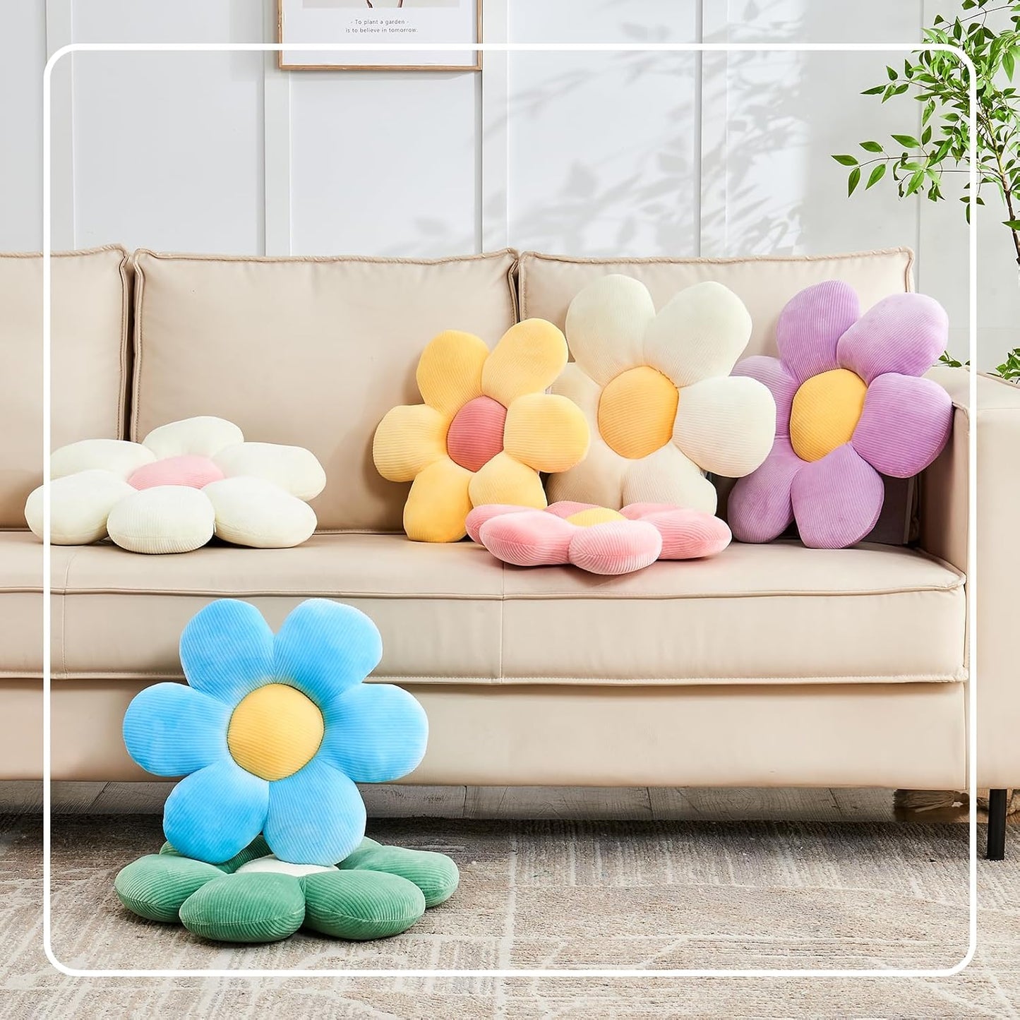 Yellow Flower Pillow, 14.9" Cute Flower Shaped Floor Pillow, Aesthetic Floral Plush Daisy Decorative Throw Pillows for Bed Sofa Couch