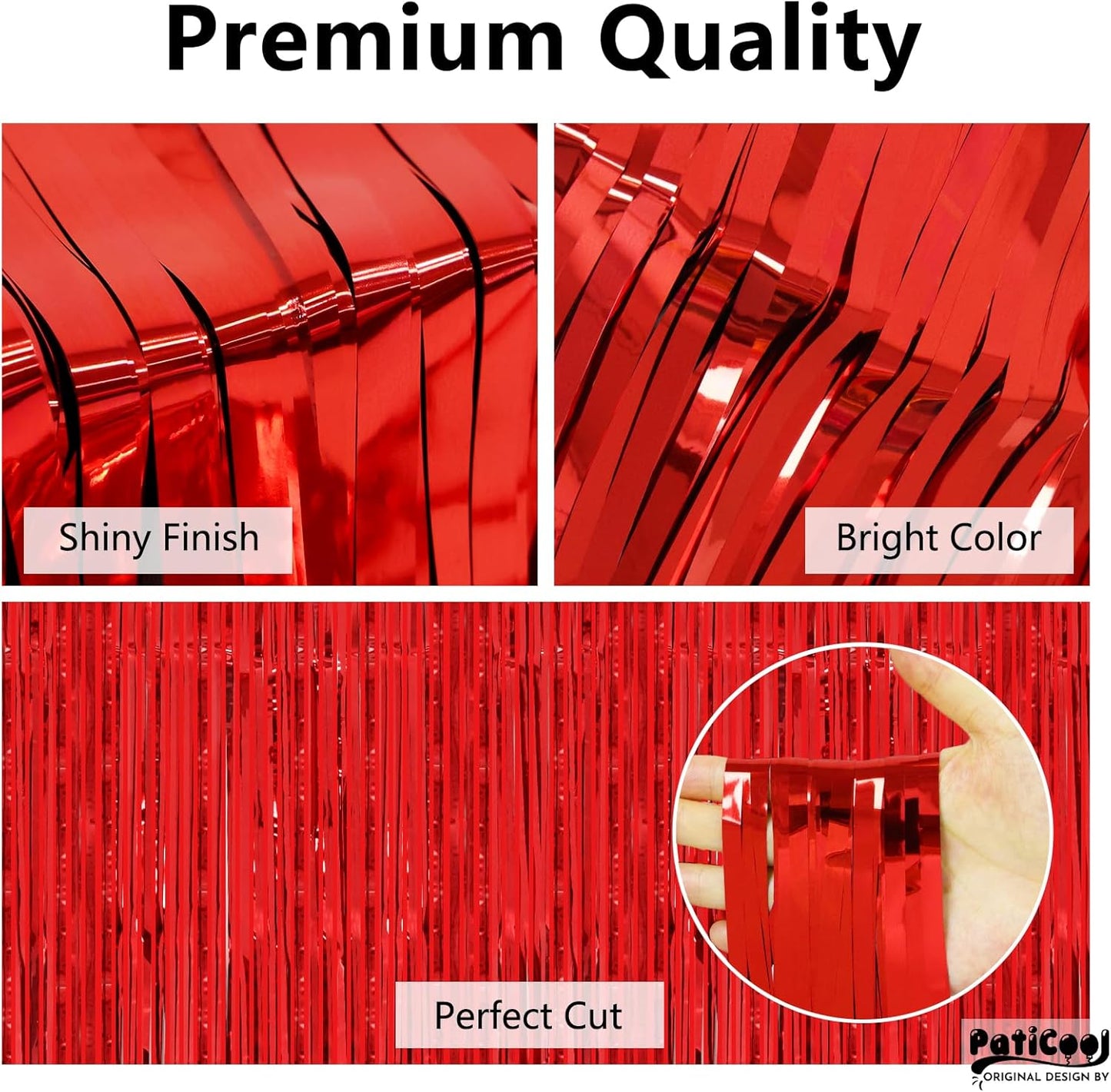 Red Streamers Party Decorations - Thicken 2 Pack 3.2 x 8.2 FT - Tinsel Foil Fringe Curtains Party Backdrop for Birthday, Casino, Carnival, Cherry, Hollywood Red Carpet Party Decorations