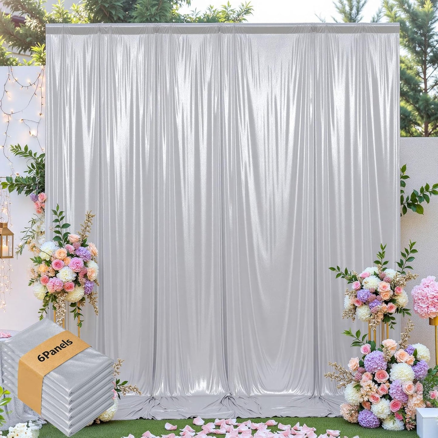 leegleri 30x10ft Thick Silver Glitter Backdrop Curtain Panels for Parties, Wrinkle Free Sequin Sparking Photo Backdrop Drapes, 6Panels 5x10ft Shimmer Back Drop Cloth for Wedding Birthday Photography