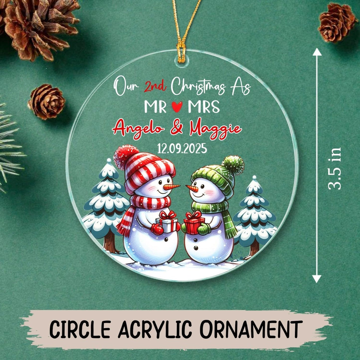 Our 2ND Christmas As Mr & Mrs Ornaments Gift for Boyfriends Girlfriend, Personalized Date/Name Mr & Mrs Snowman Together Christmas Ornament 2025, Customized Couple Snowman Ornament for Anniversary