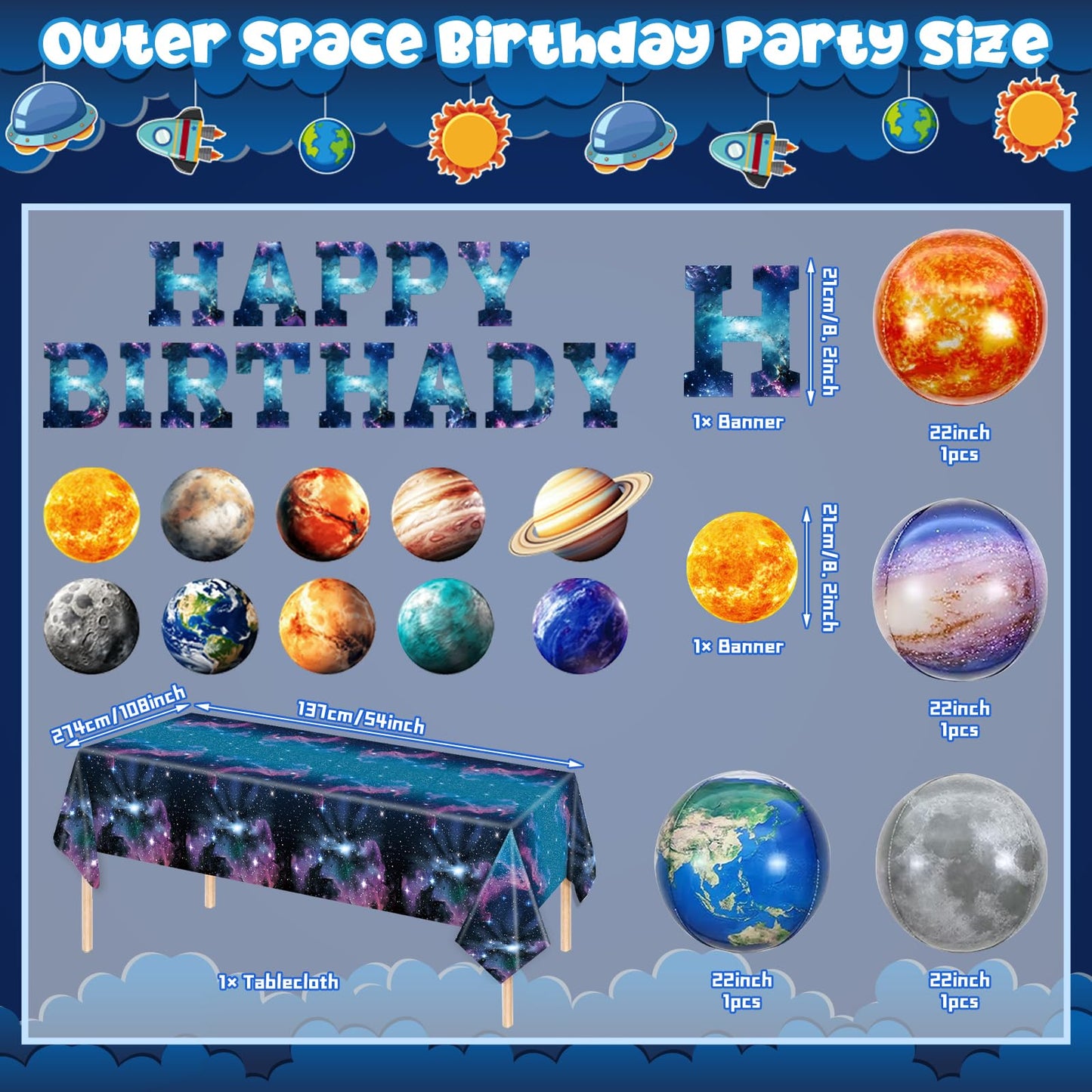 182pcs Outer Space Birthday Party Birthday Supplies Space Plates Napkins
