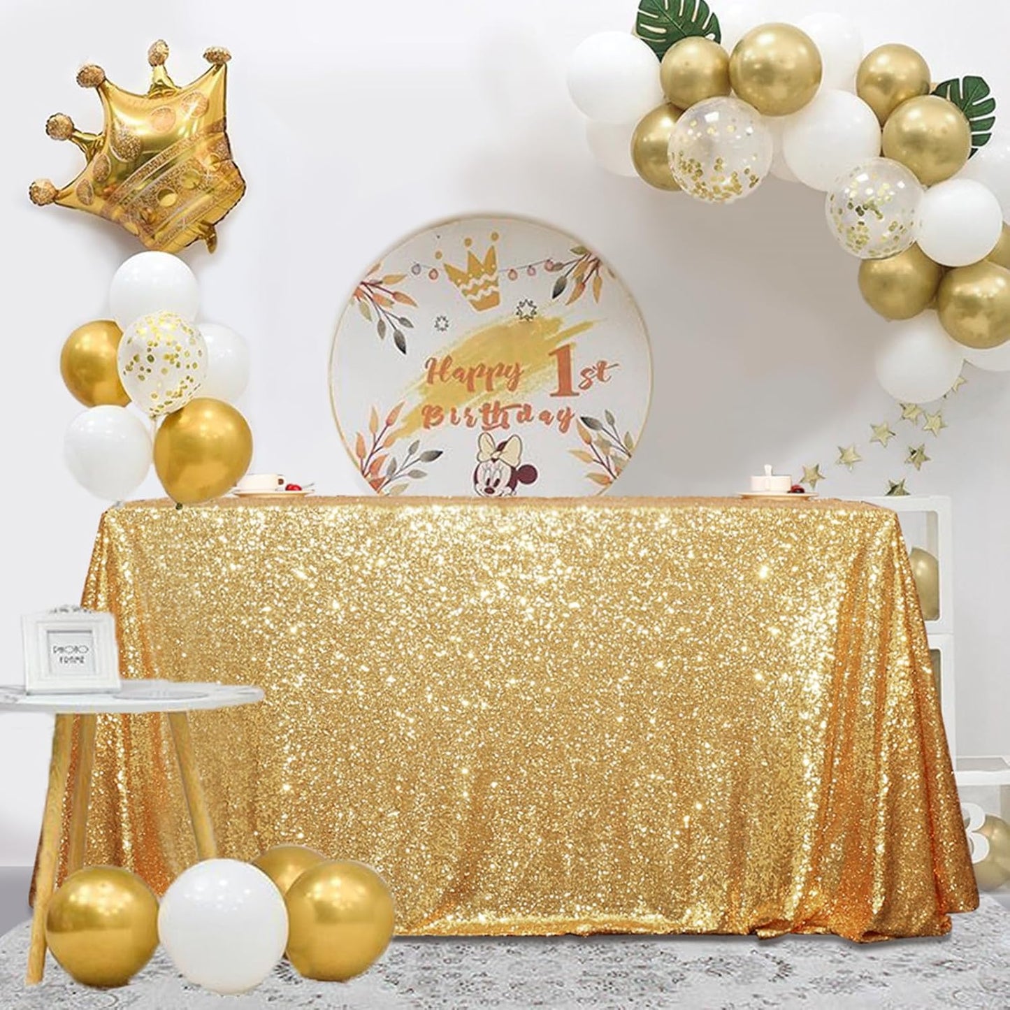 SquarePie Sequin Tablecloth 60 x 120 Inch Gold Sparkly Table Linen for Wedding Party