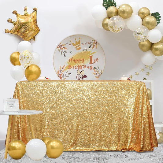 SquarePie Sequin Tablecloth 60 x 120 Inch Gold Sparkly Table Linen for Wedding Party
