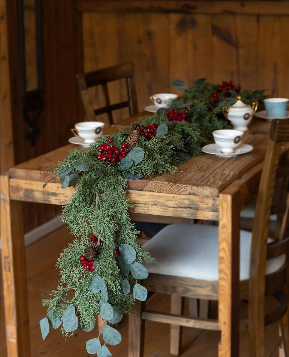 6.3FT Christmas 108 Branch Tips Artificial Cedar Garland, Anna's Whimsy Artificial Pine Cypress Greenery Garland, Christmas Decorations Indoor Outdoor Decor Winter Garlands