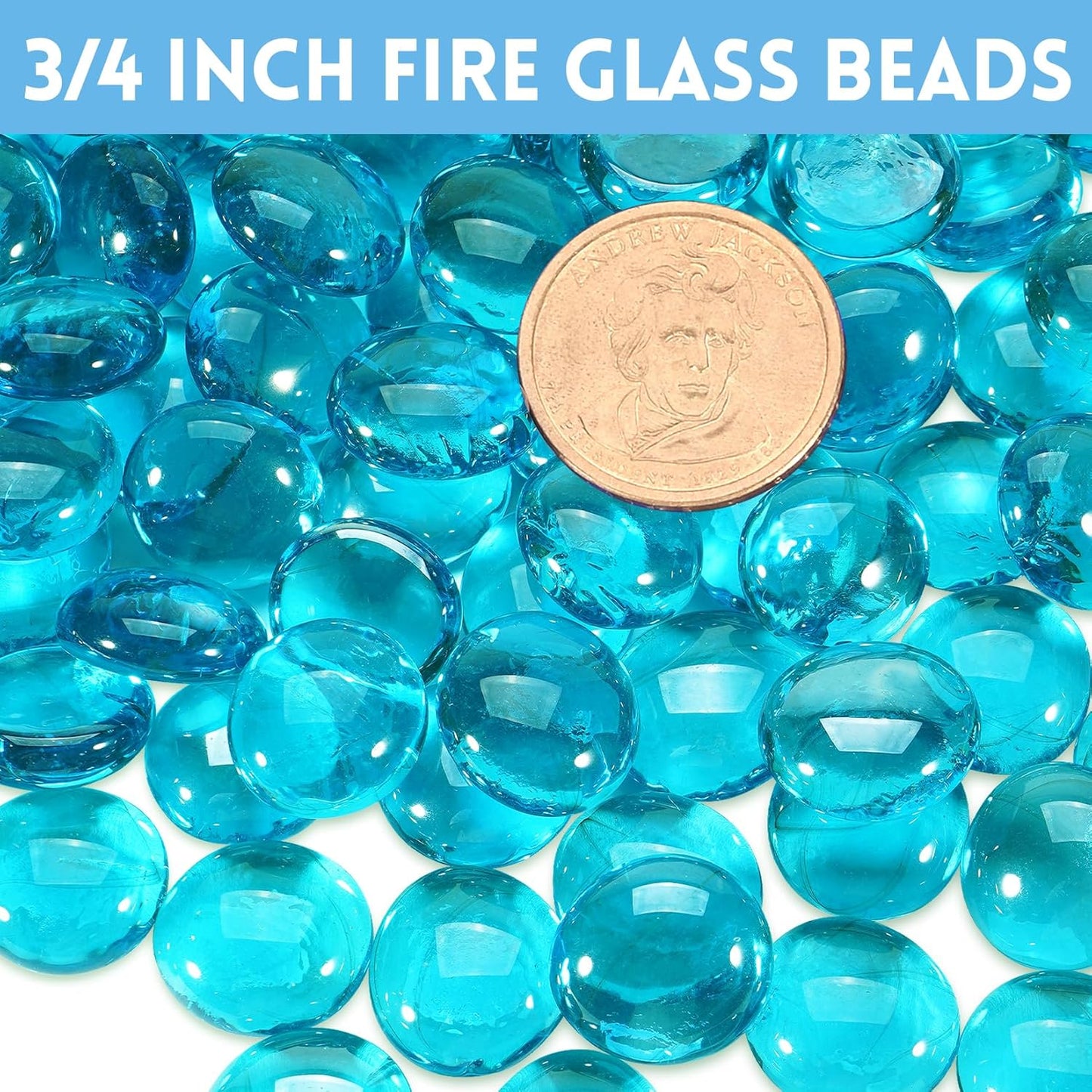 Fire Glass for Propane Fire Pit, Fireplace and Outdoor Decorative. Caribbean Blue Round Firepit Rocks 20 Pounds, 3/4 Inch High Luster Glass Beads