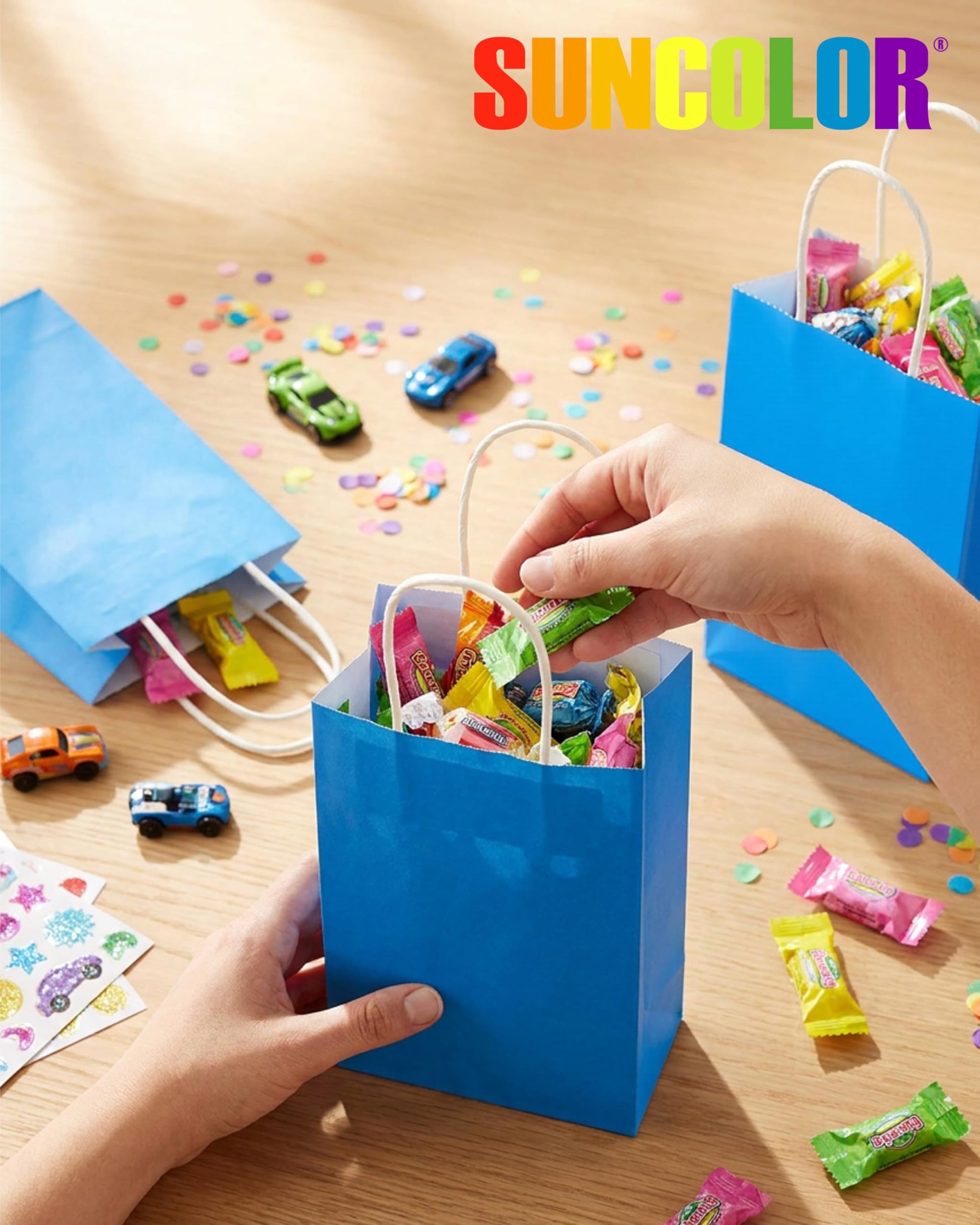 SUNCOLOR 24-Pack Blue Gift Bags with Handles, 8" Goodie Bags for Party Favors, Baby Showers