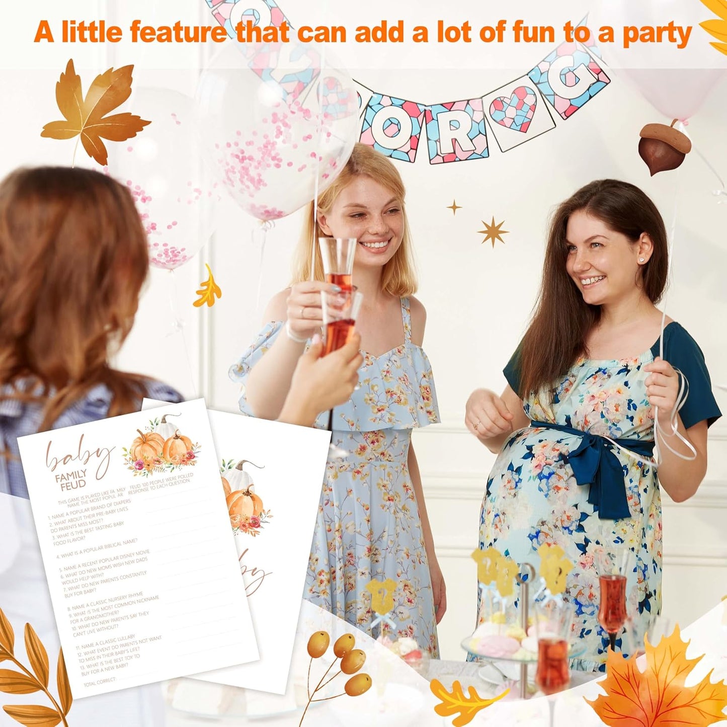 Baby Shower Games, Thanksgiving Baby Family Feud Game Cards + 1 Answer Card, 25 Sets Baby Gender Reveal Party Decorations Supplies - E06