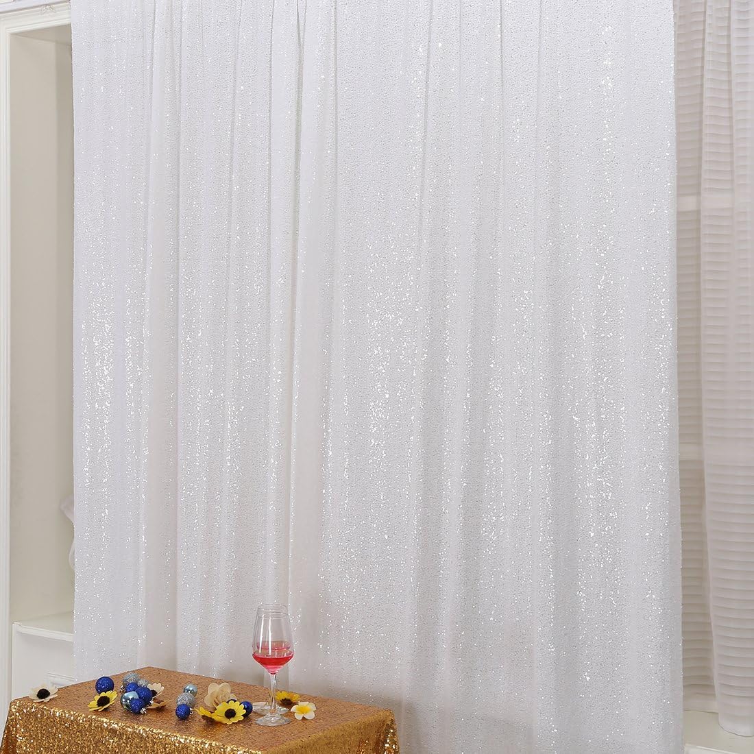 Poise3EHome White Sequin Backdrop Curtain, 10Ft x 10Ft White Glitter Photography Background Curtains, Sequence Backdrop Drapes for Wedding Party Festival Decor