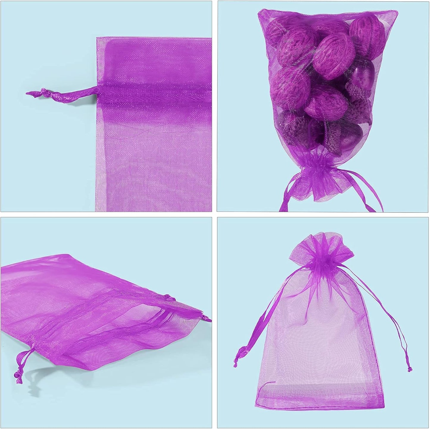 ANZNKU 50 Pack Organza Bags 4 x 6 inch Premium Sheer Drawstring Favor Bags for Halloween Candy Jewelry Party Wedding Christmas Favor Gift Bags (Purple)