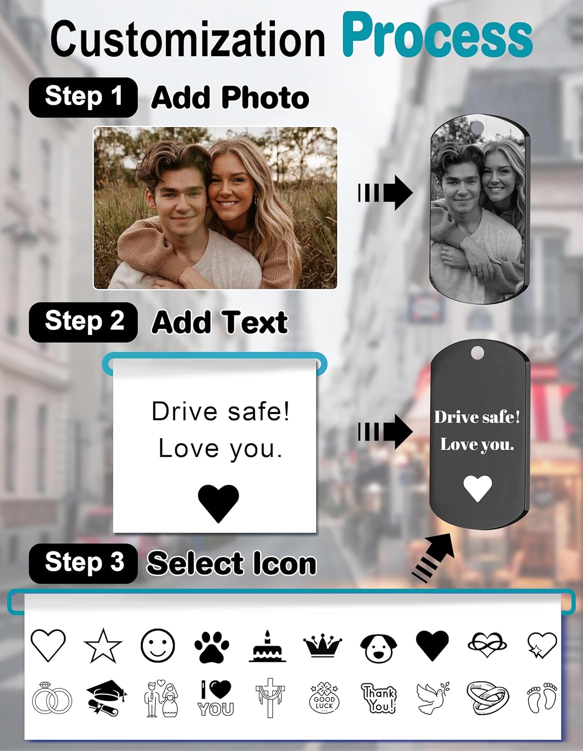 Custom Keychain with Picture - Personalized Keychains with Photo Text Customized Engraved Gifts for Dad