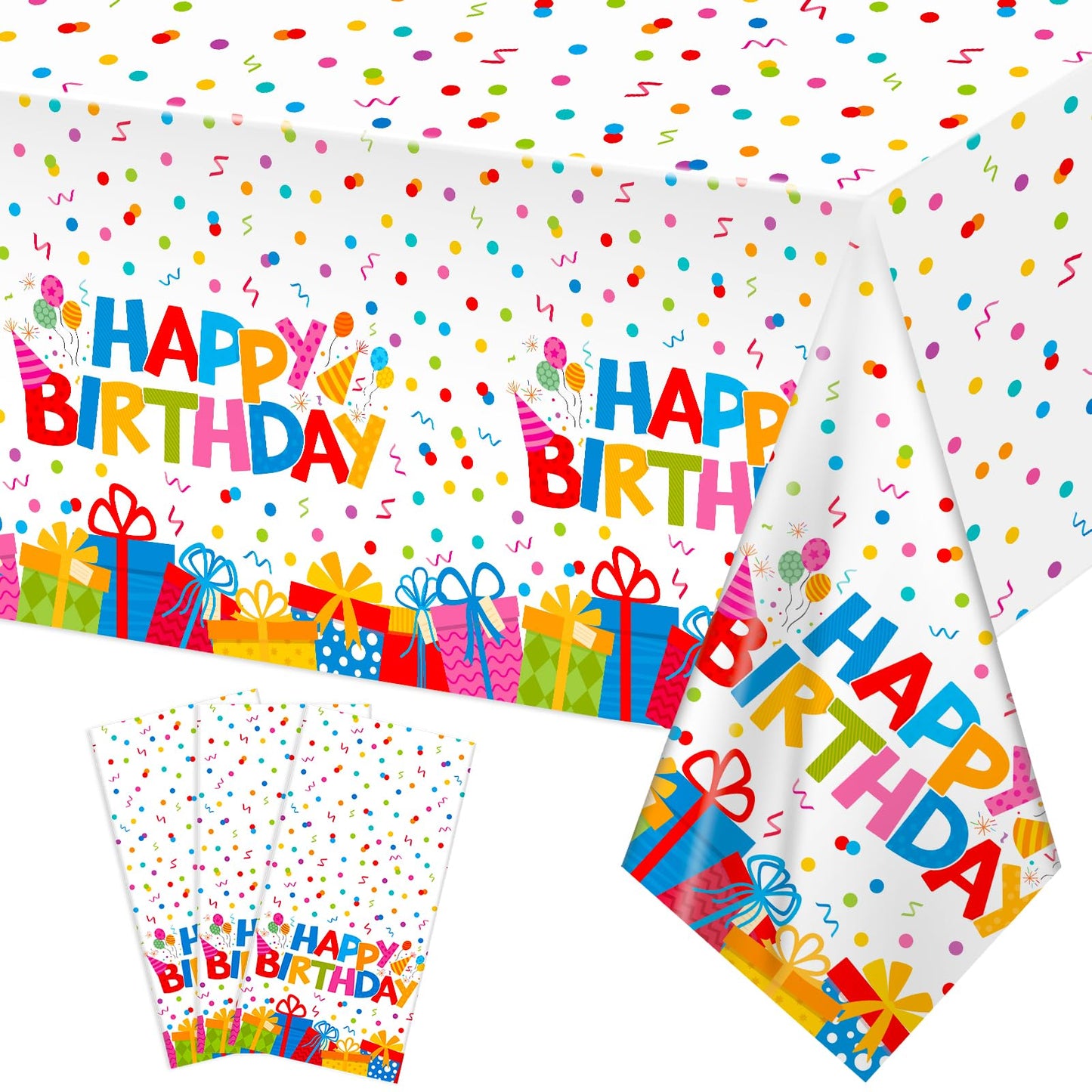 3 Pack Plastic Birthday Tablecloth, Disposable PE Happy Birthday Tablecloth