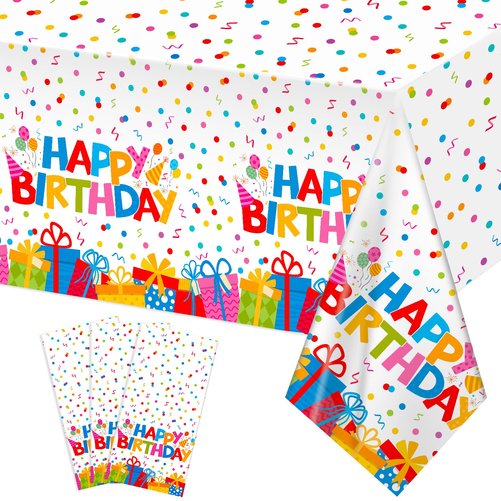 3 Pack Plastic Birthday Tablecloth, Disposable PE Happy Birthday Tablecloth