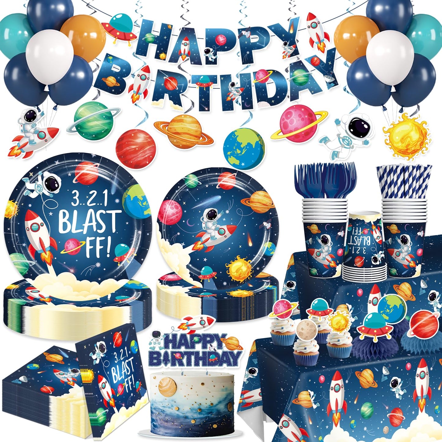 Yingoto 213pcs Space Themed Party Decorations for Boys, Serves 25