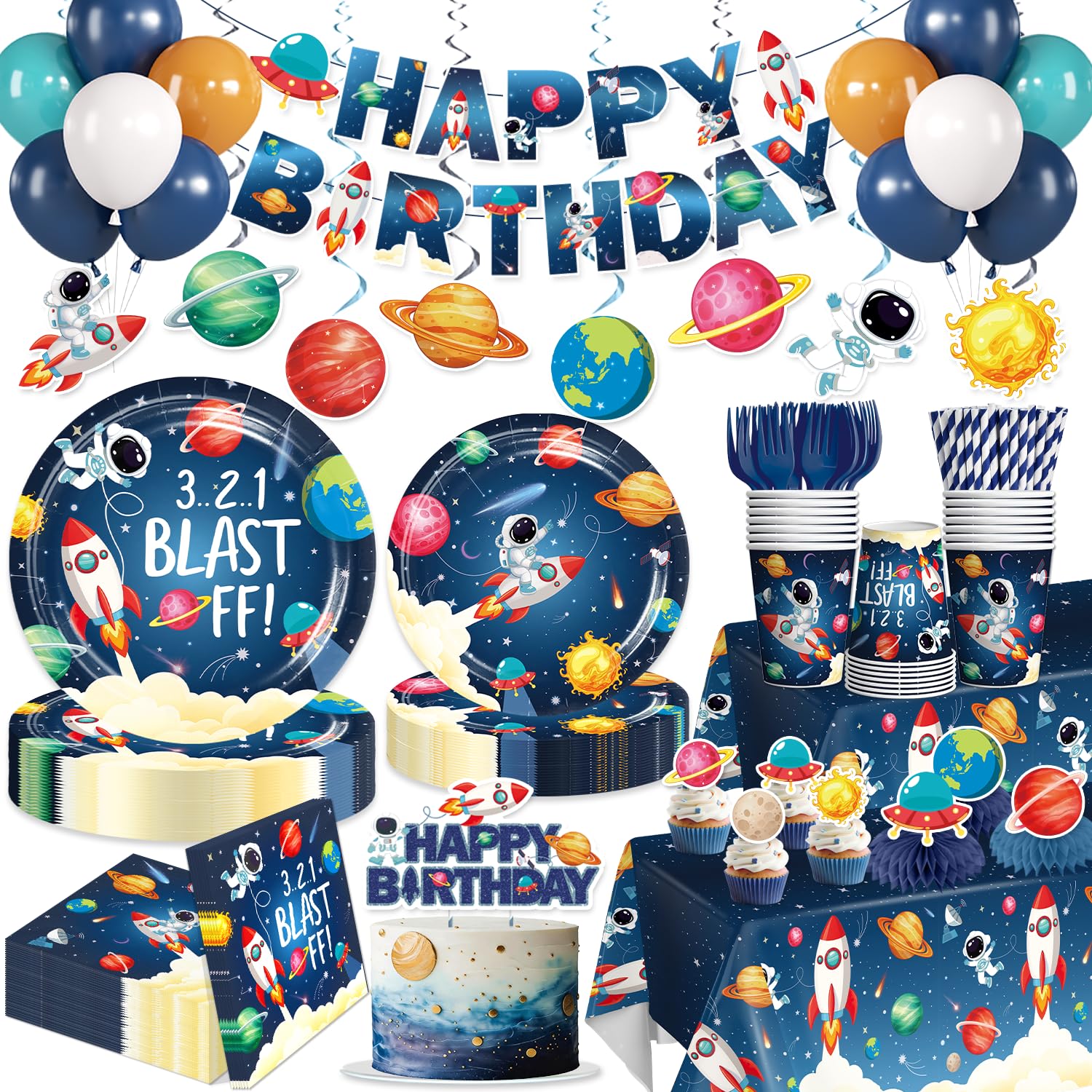 Yingoto 213pcs Space Themed Party Decorations for Boys, Serves 25