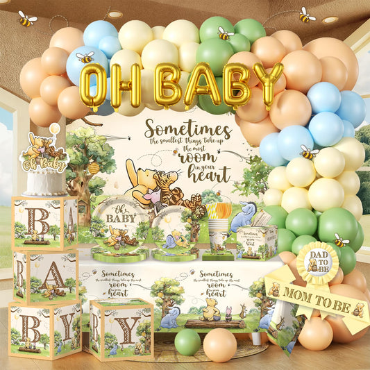 Wellspar 336PCS Bear Baby Shower Decorations Neutral Party Set 25 Guests
