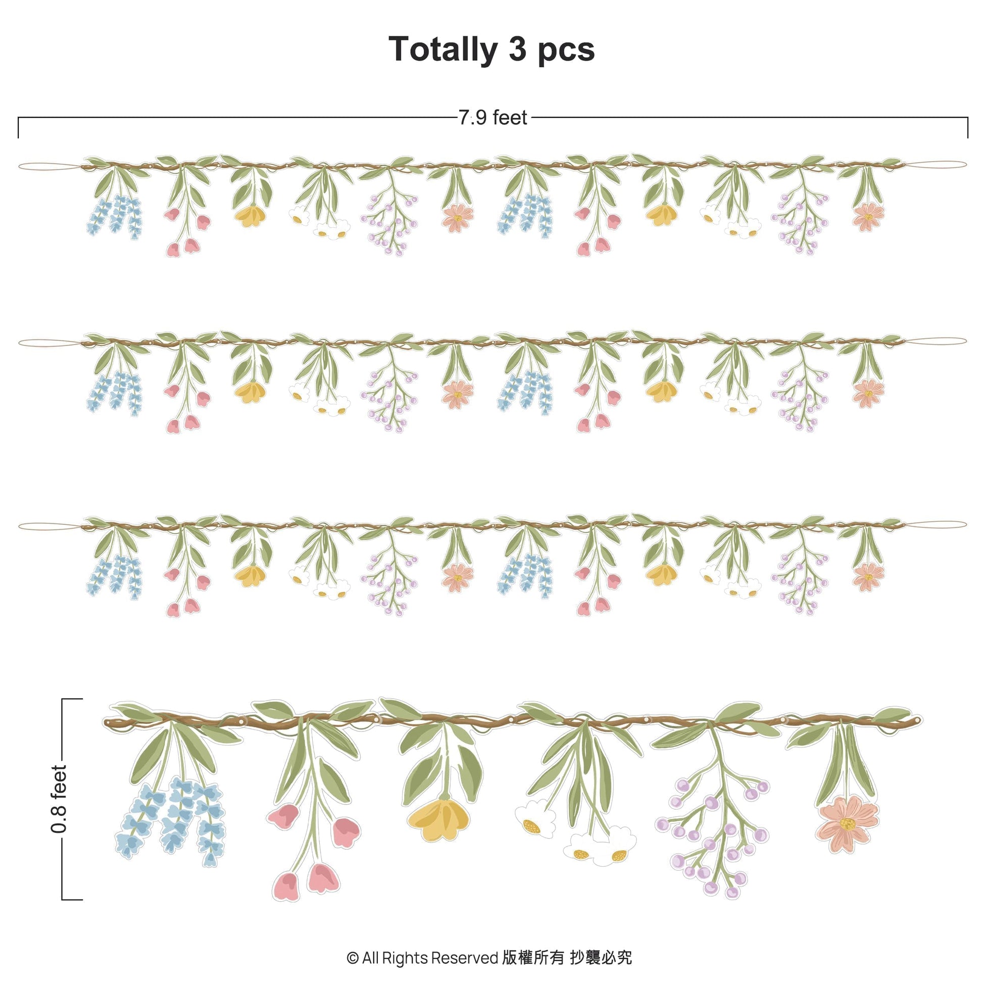 Cheerland 3pcs Wildflower Garland Flower Banner Floral Party Decorations Waterproof Banner Reusable