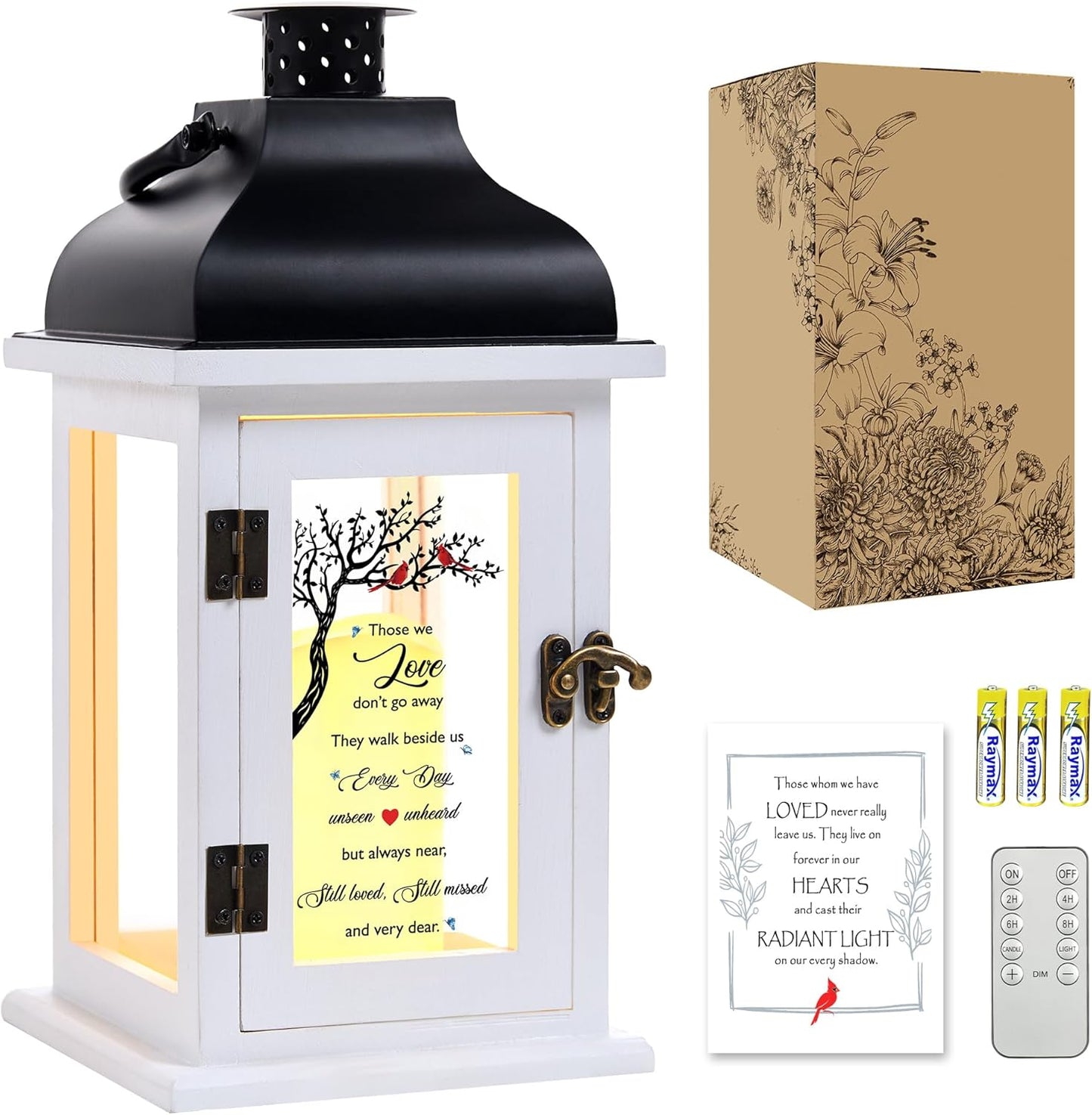 WOODEXPE Memorial Lantern Sympathy Gift for Loss of Loved One with Flickering LED Candle and Remote Control Bereavement Remembrance Memorial Gift