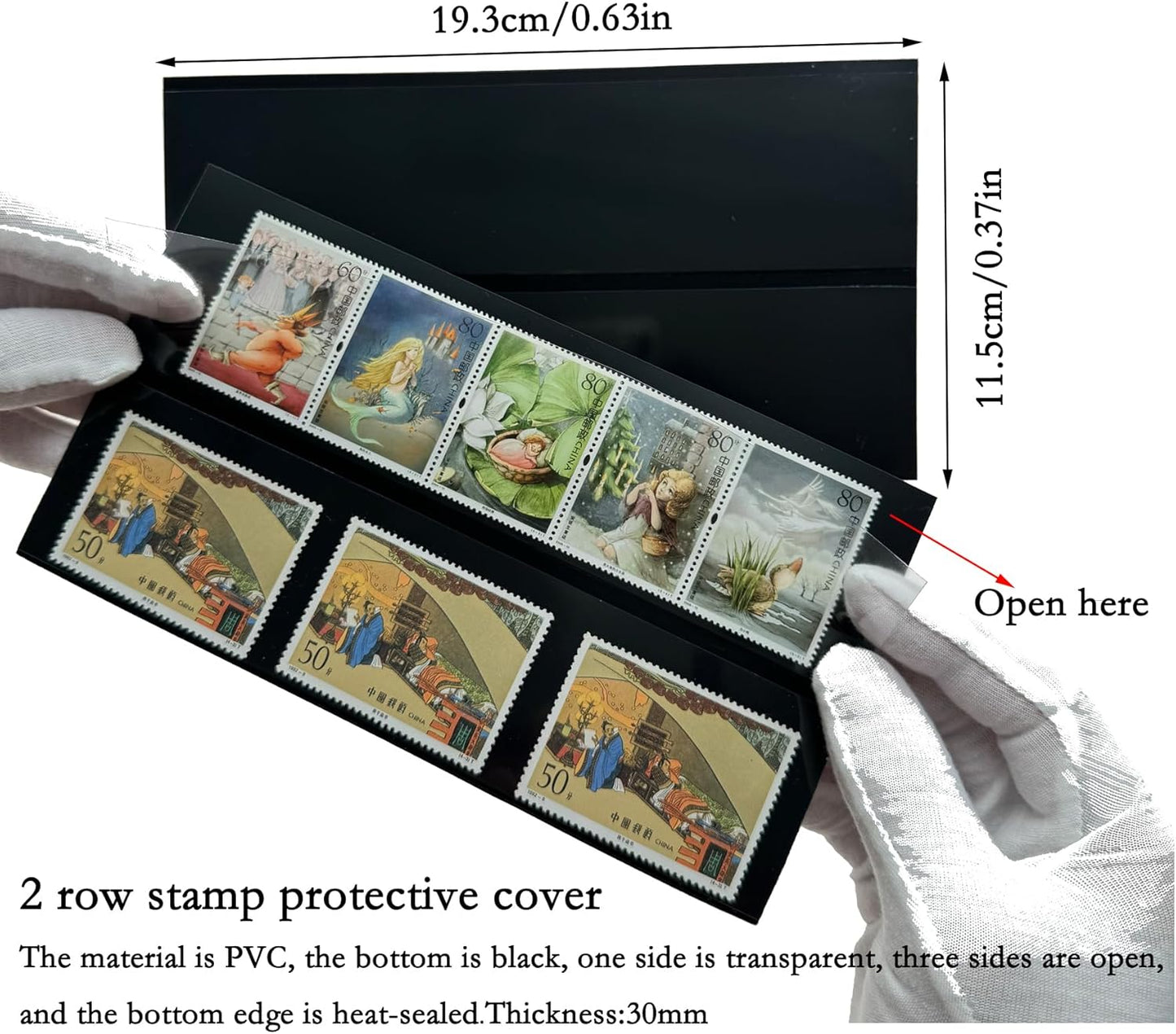 Philatelic Display Black Card Stamp Cover Stamp Collection Stamp Storage philatelic Album Stamps Collector Stamp Collecting Supplies Stamp Sleeves Stamp (2 Row Stamp Protective Cover 18 pcs)
