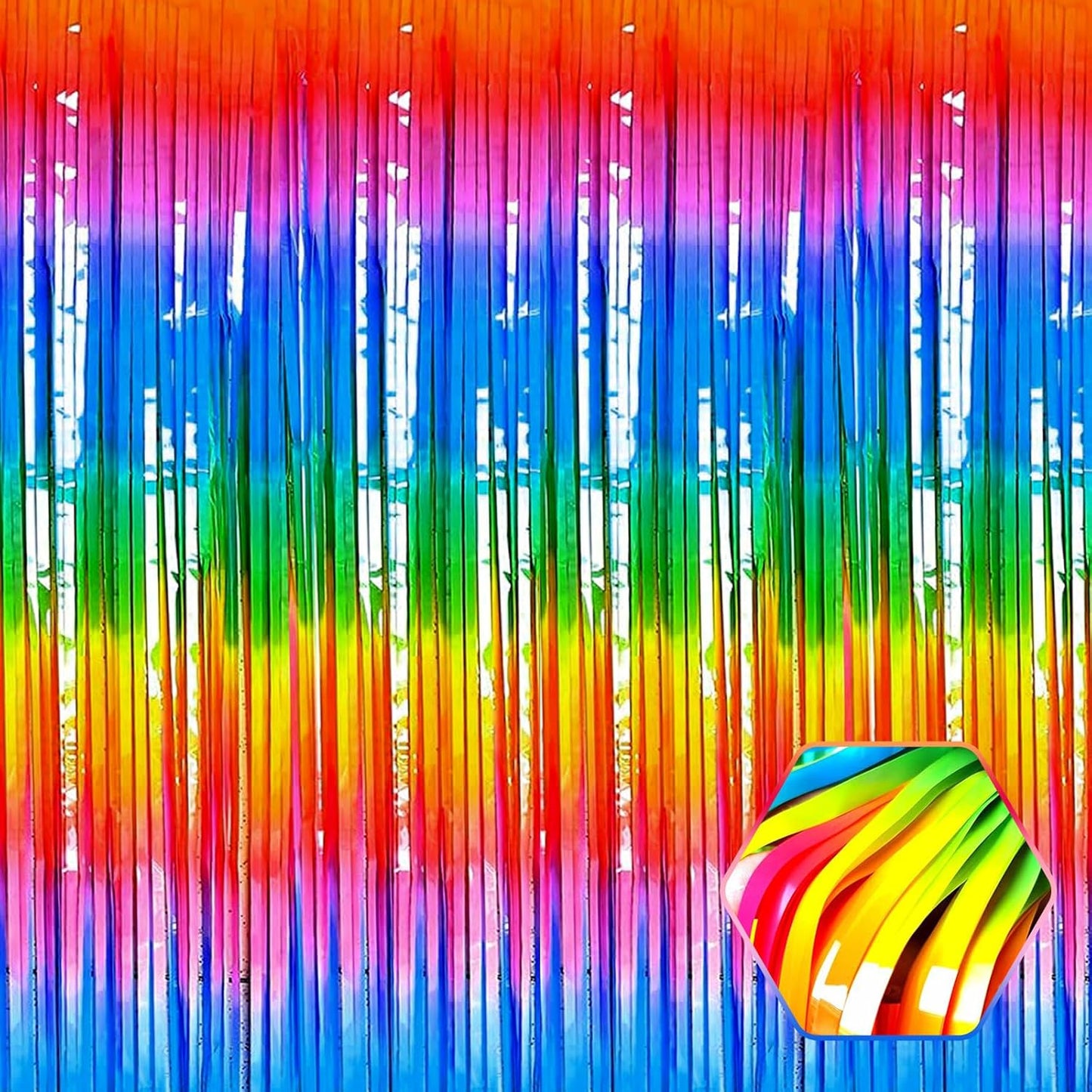 3 Pack Dark Rainbow Foil Fringe Curtain Backdrop, 3.28Ft x 8.2Ft Metallic Tinsel Foil Fringe Streamer Curtains for Photo Booth, Christmas Day, Thanksgiving, Wedding, New Year Party Decorations