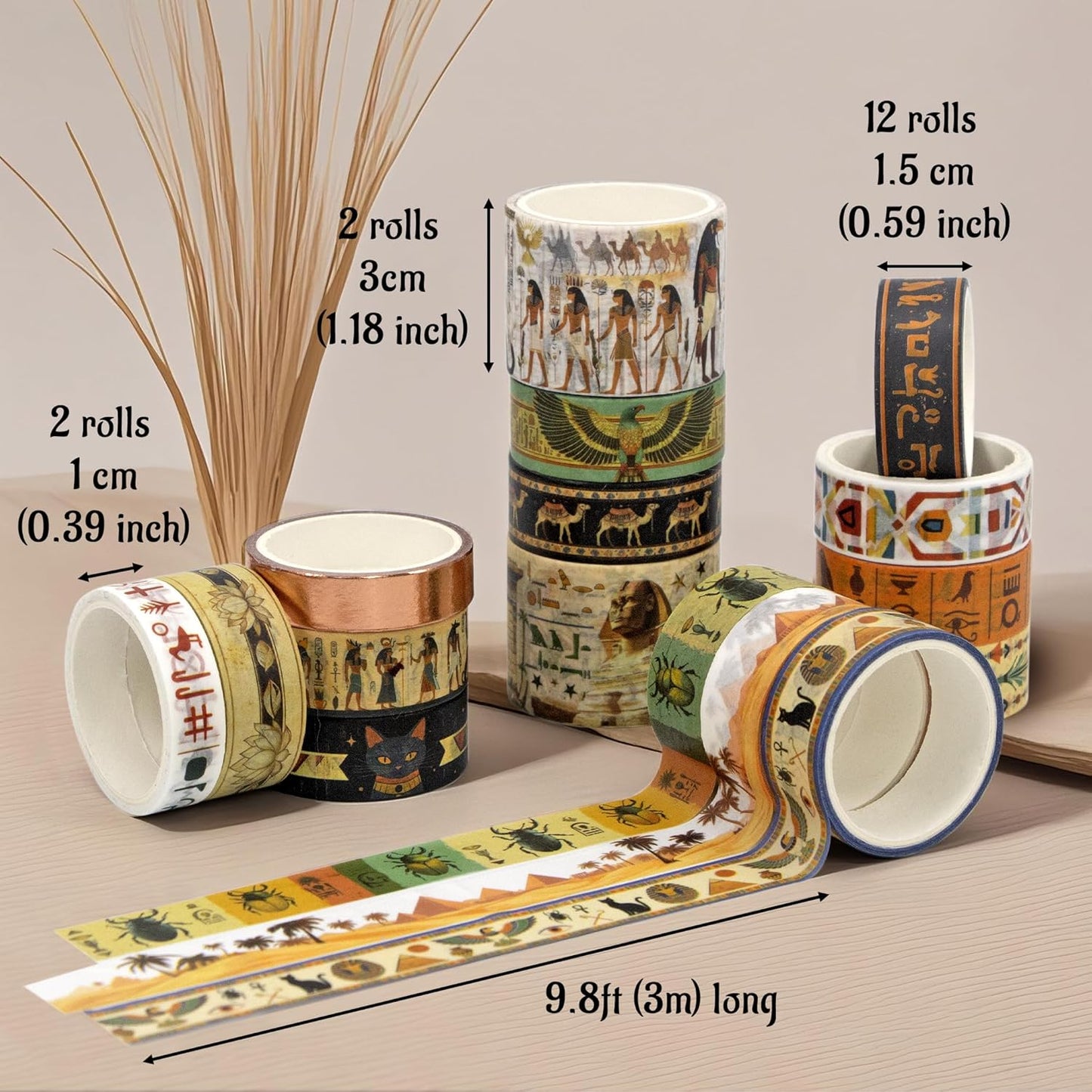 Mooker 16 Rolls Washi Tape Set - Decorative Tape Egyptian Style, Craft Tape for Journaling Supplies, Scrapbooking Supplies, Journaling Supplies, DIY Crafts, Junk Journal Supplies, Scrapbook Paper