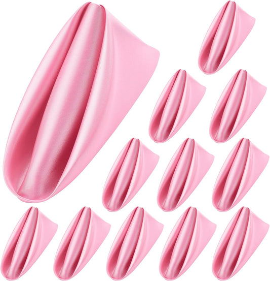 ANECO 12 Pieces Satin Napkins Soft Dinner Napkins Square Table Napkins 17 x 17 Inches for Restaurant Weddings Party Dinner Decoration (Pink)