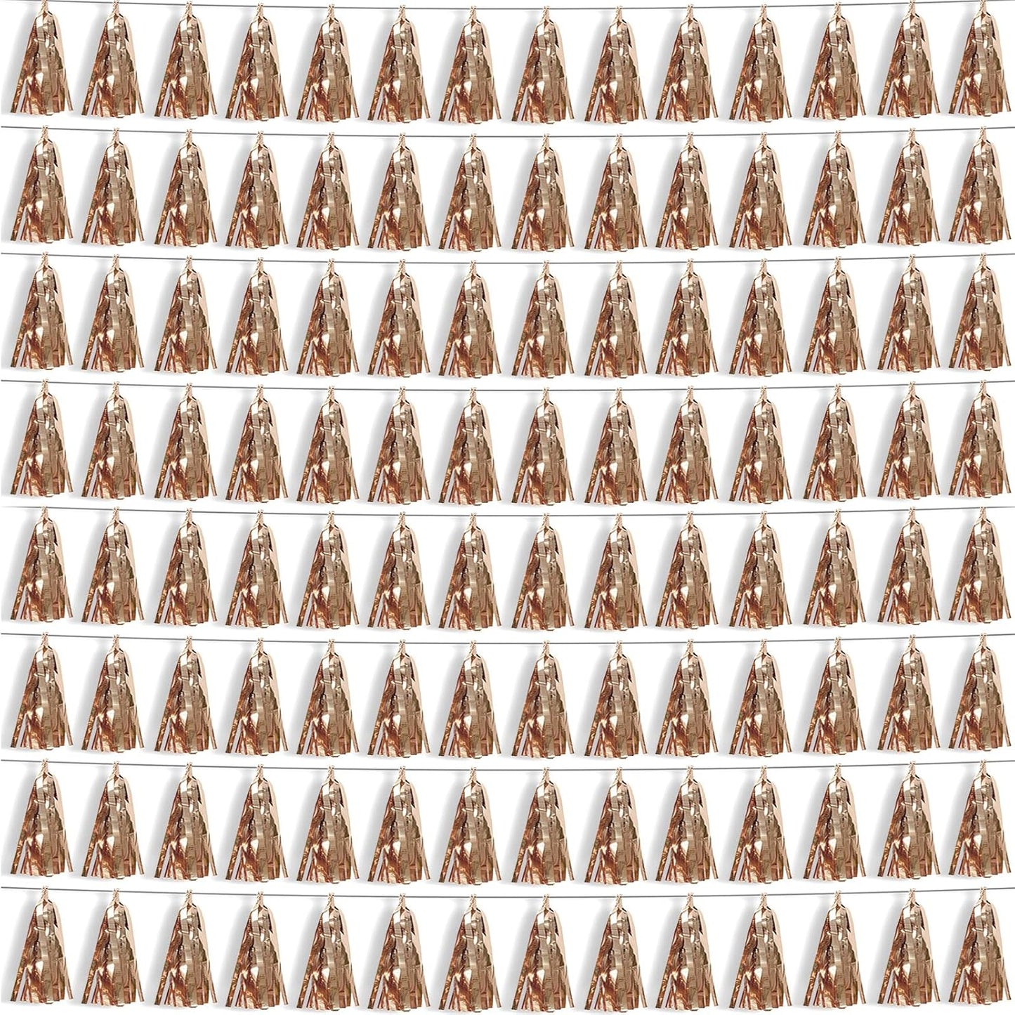 8P Champagne Gold Foil Fringe Metallic Tassel Streamers Banner Tassel Garland for Parade Floats, Bachelorette, Wedding, Birthday, Halloween, Christmas, Bridal/Baby Shower Party Decorations