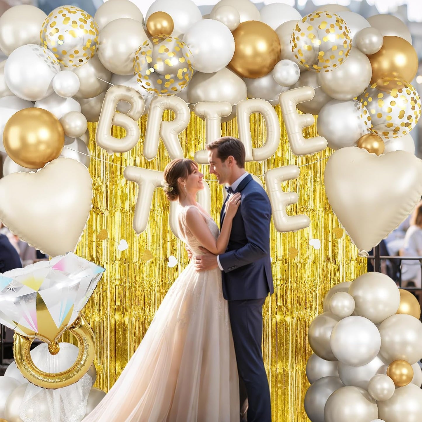 Cream Gold Bachelorette Party Decorations, Bride To Be Mylar Foil Letter Balloons with White Gold Balloons Diamond Ring and Cream Heart Balloon for Bridal Shower Decoration Engagement Hen Party Decor